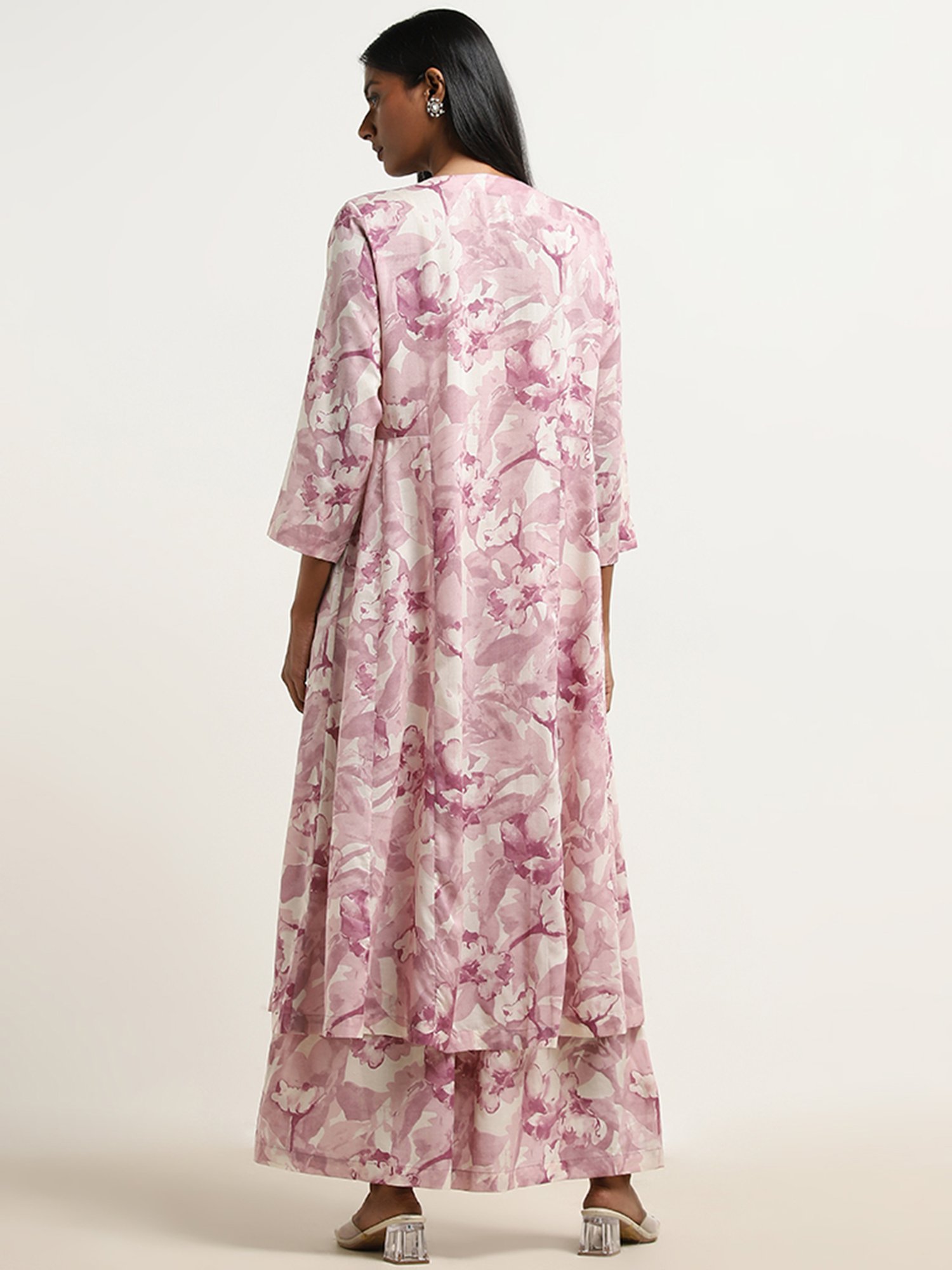 Zuba by Westside Mauve Floral Printed A-Line Kurta