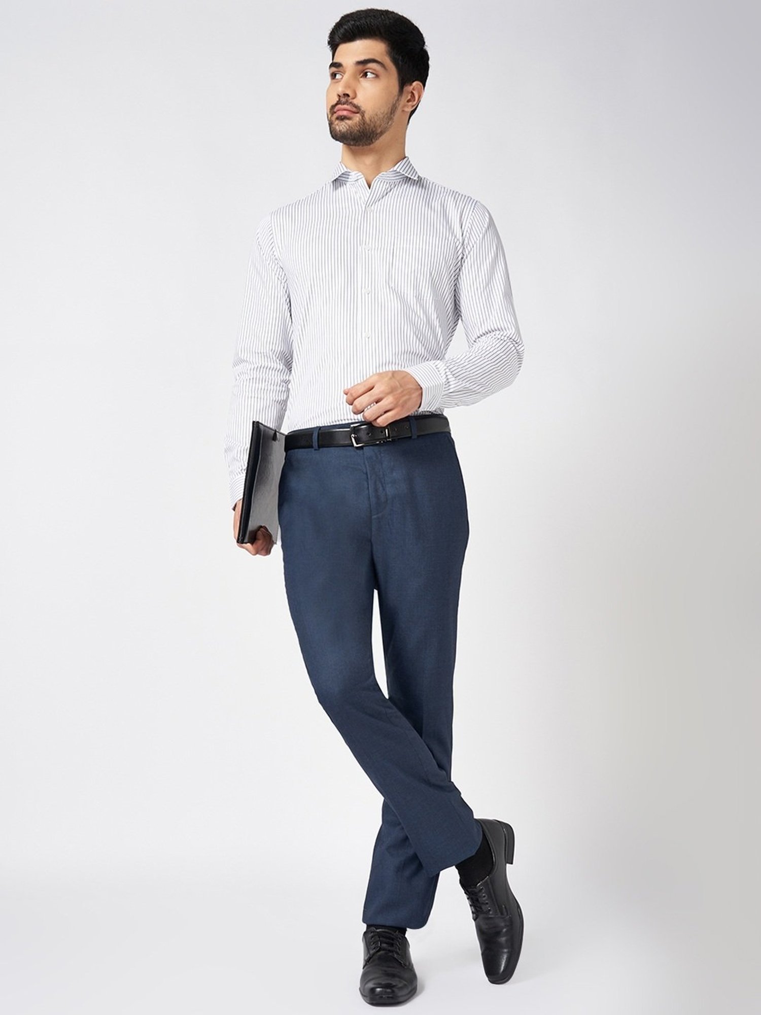 Peregrine By Pantaloons Navy Slim Fit Texture Trousers