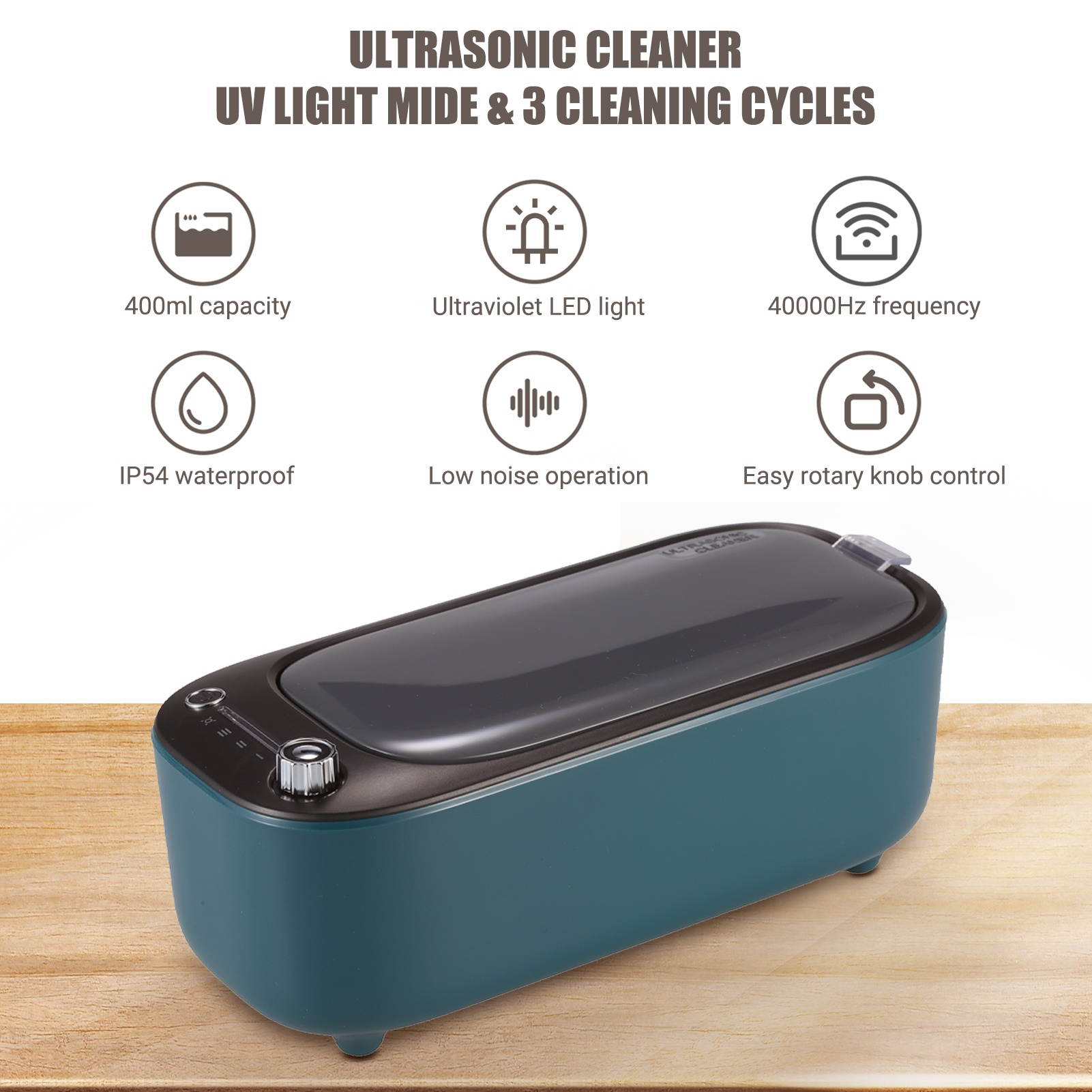 KKmoon Ultrasonic Cleaner Compact 40kHz 400ML Ultrasound Wave Jewelry Cleaner Cleaning Machine with UV Light Mode & 3 Cleaning Cycles Low Noise for Glasses Watch Ring