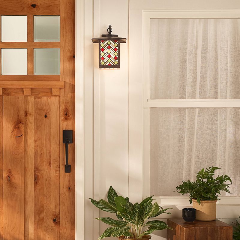 11.75" 1-Light Tiffany Style Outdoor Wall Lantern Sconce Oil-Rubbed Bronze/Stained Glass - River of Goods