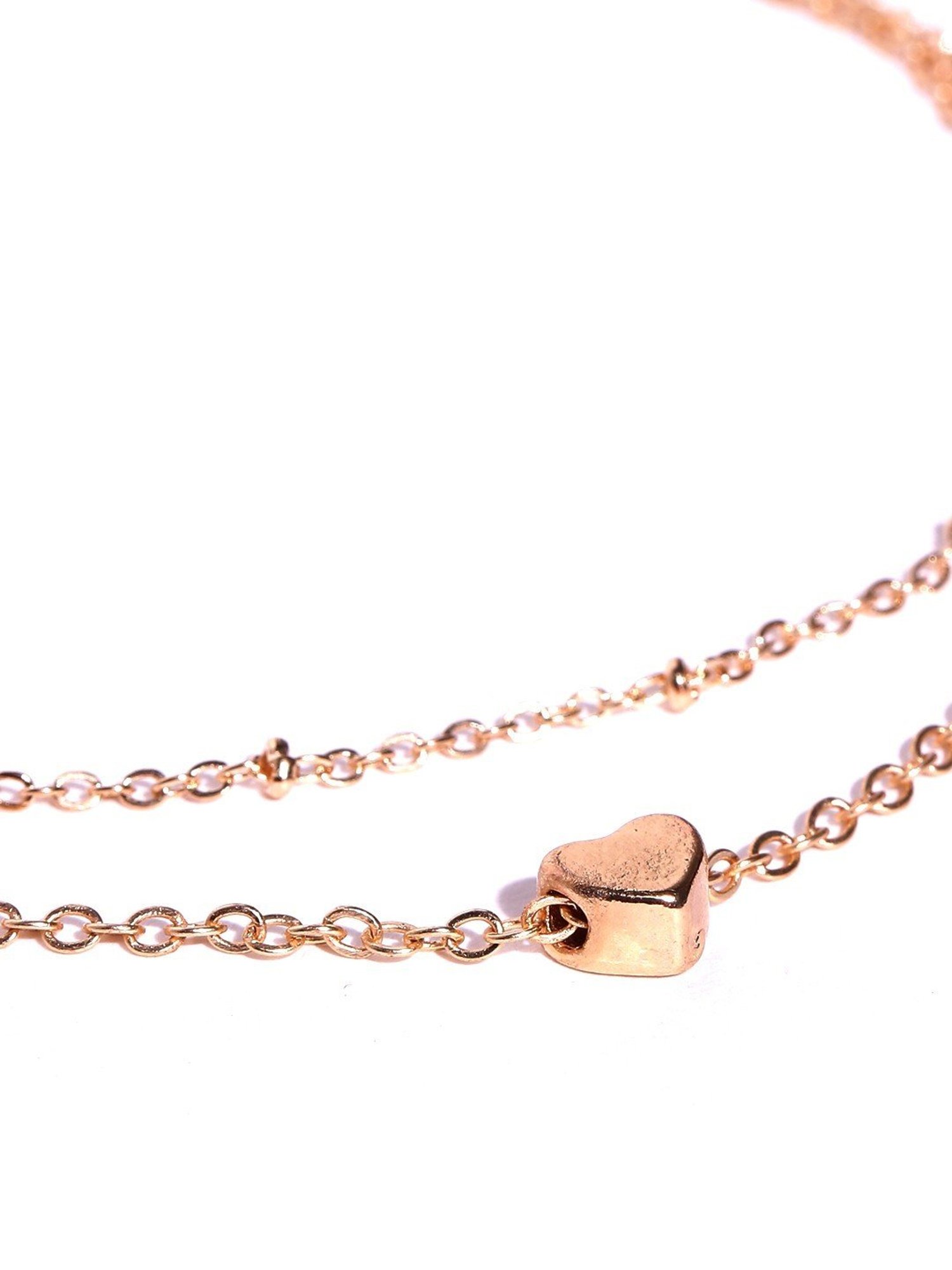 Oomph Jewellery Gold Tone Multi Layer Heart Charm Necklace & Anklet Jewellery Set