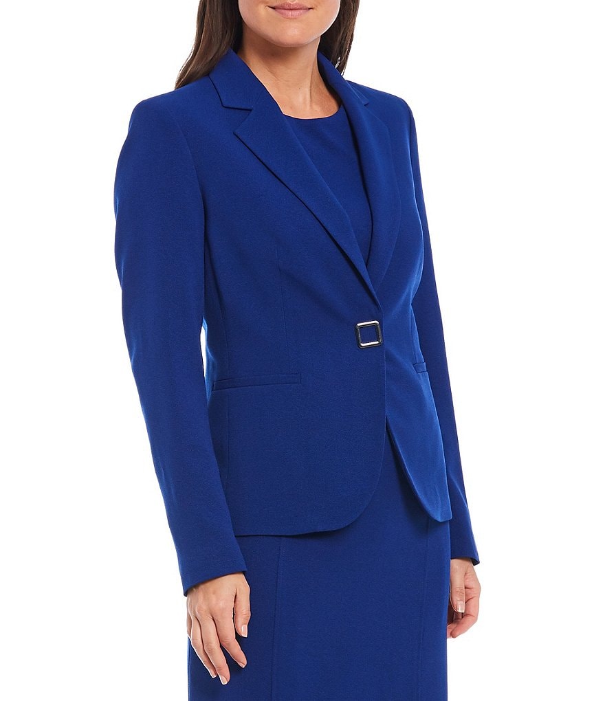 Kasper Petite Size Snap Front Notch Lapel Long Sleeve Crepe Jacket