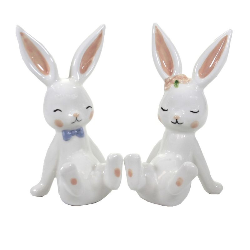 Easter 5.5" Frolicking Bunnies Rabbit Set/2 Spring  -  Decorative Figurines
