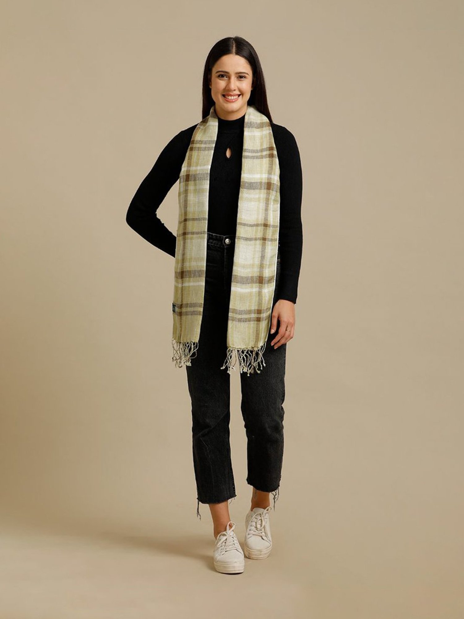 Linen Club Brown Checks Pure Linen Stole