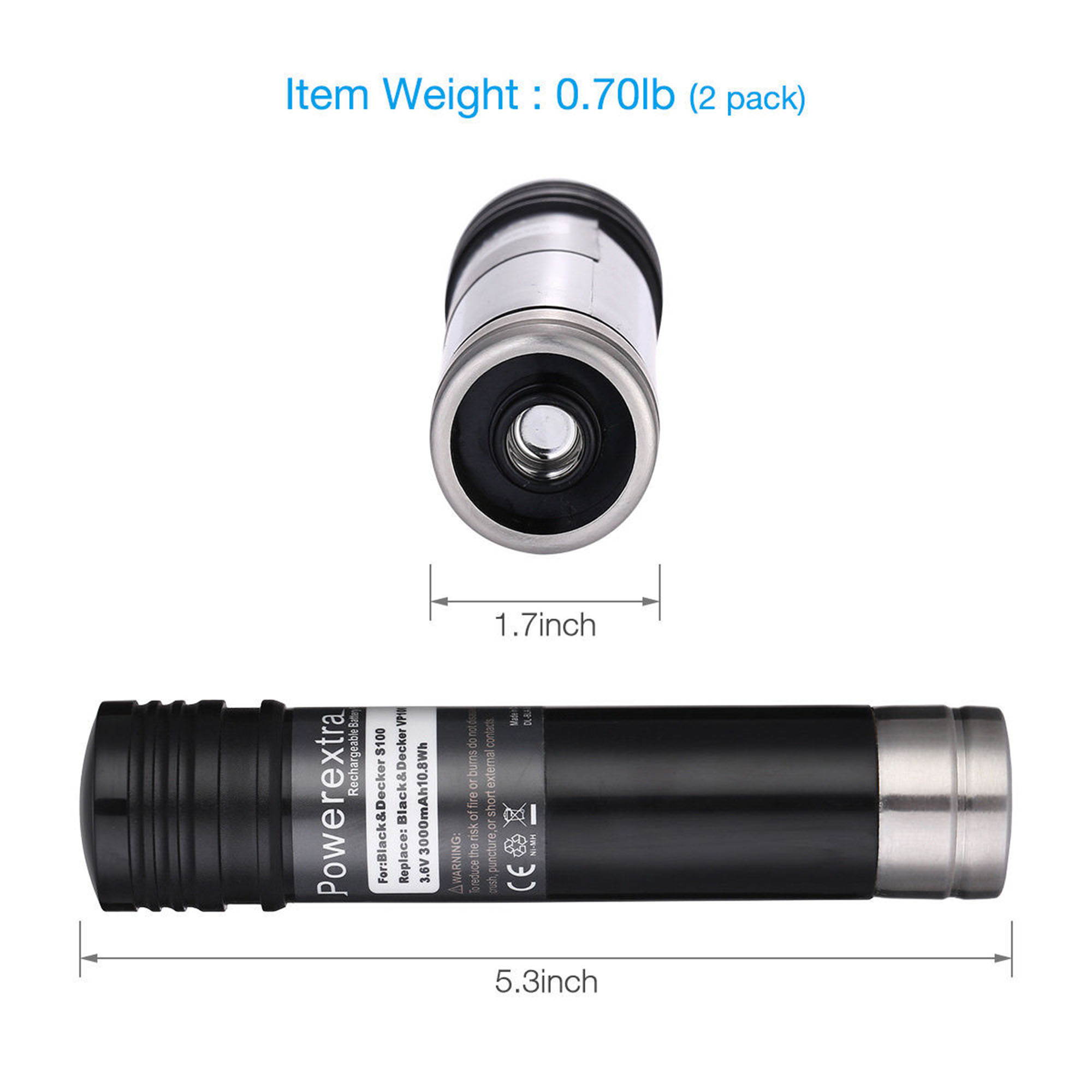 Powerextra 2 Pack 3.6v 3000mAh Replacement Battery for Black & Decker Versapak Vp100, Vp105, Vp110, Vp142, Vp7240 Sears-Craftsman Pivot180 PLR36NC S100 Black and Decker NI-MH Batteries