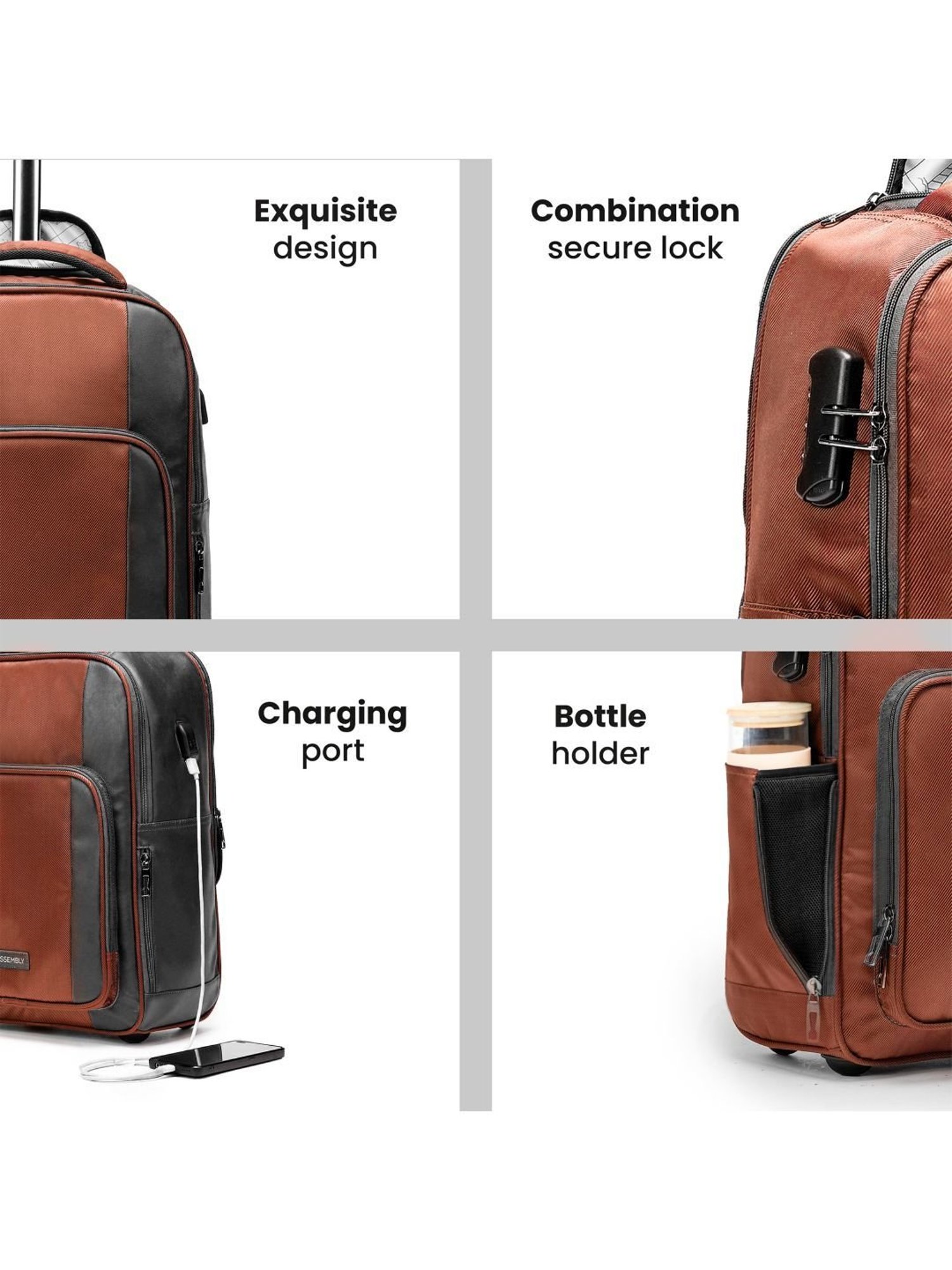 Assembly 30 Ltrs Rust Large Laptop Backpack Trolley Bag