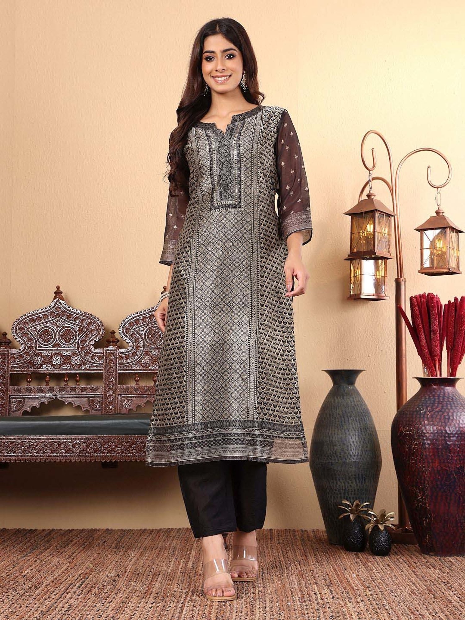 Varanga Black Printed Kurta & Pant Set With Dupatta