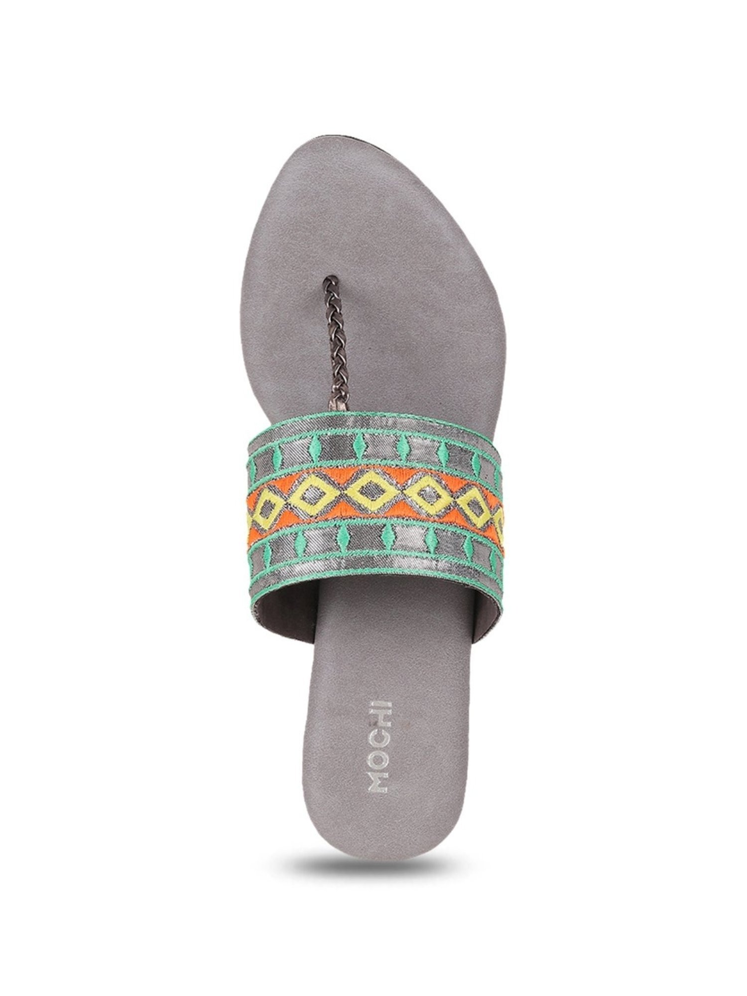 Mochi Women's Grey T-Strap Sandals