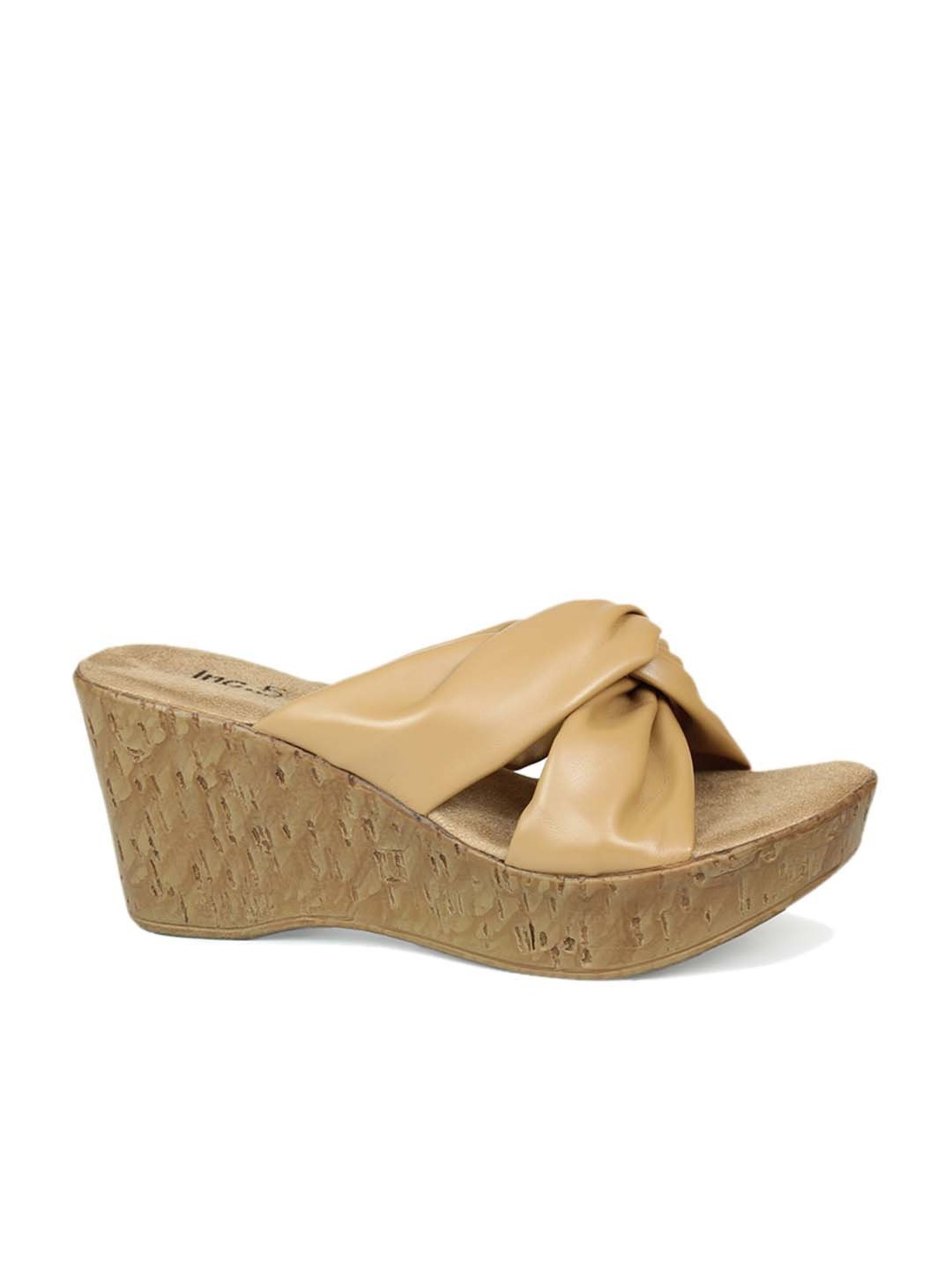 Inc.5 Women's Beige Cross Strap Wedges