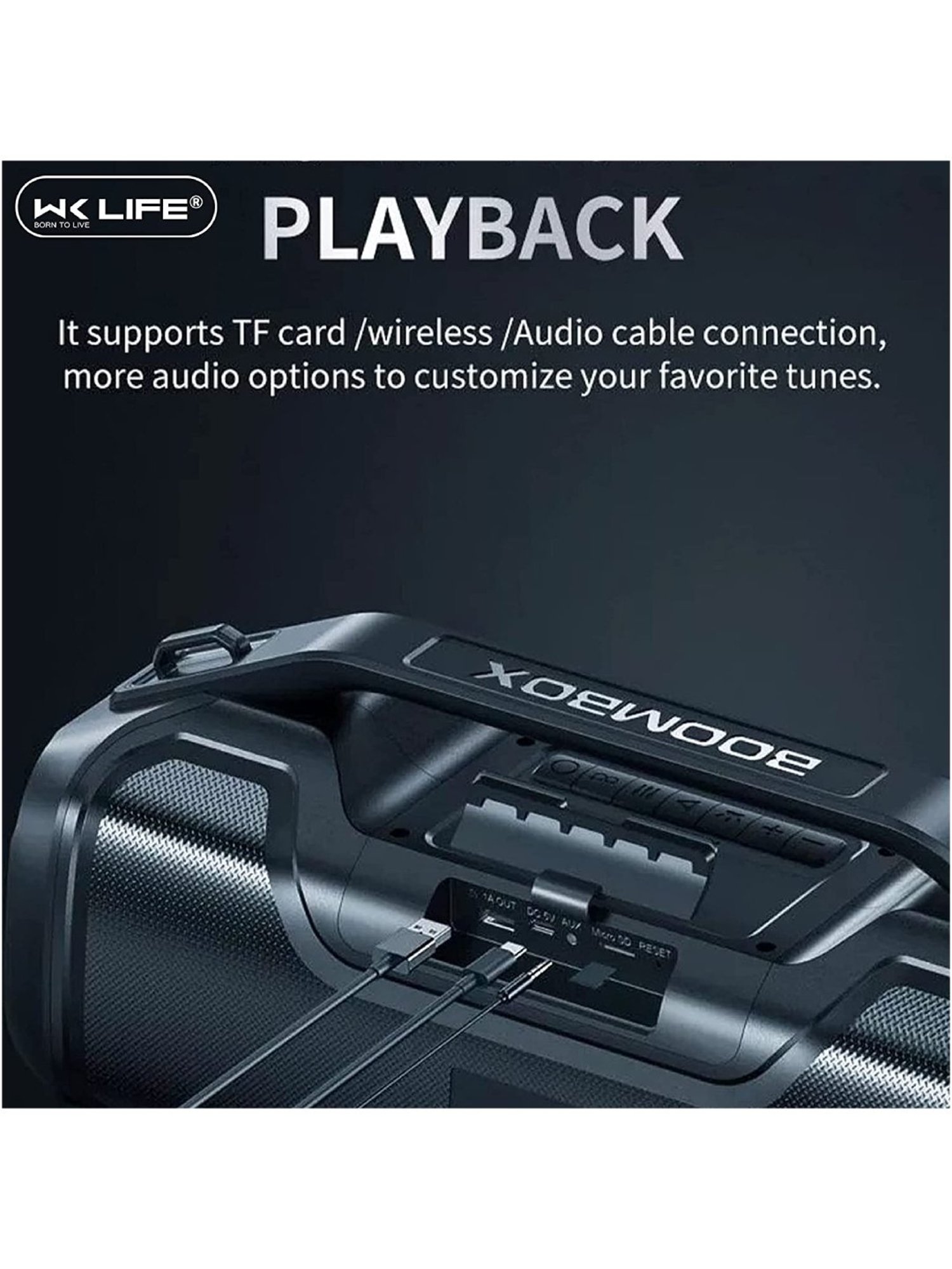 WK Life D28 Bass Monster HiFi Bluetooth Wireless Party Speaker 40W with RGB Lights (Black)