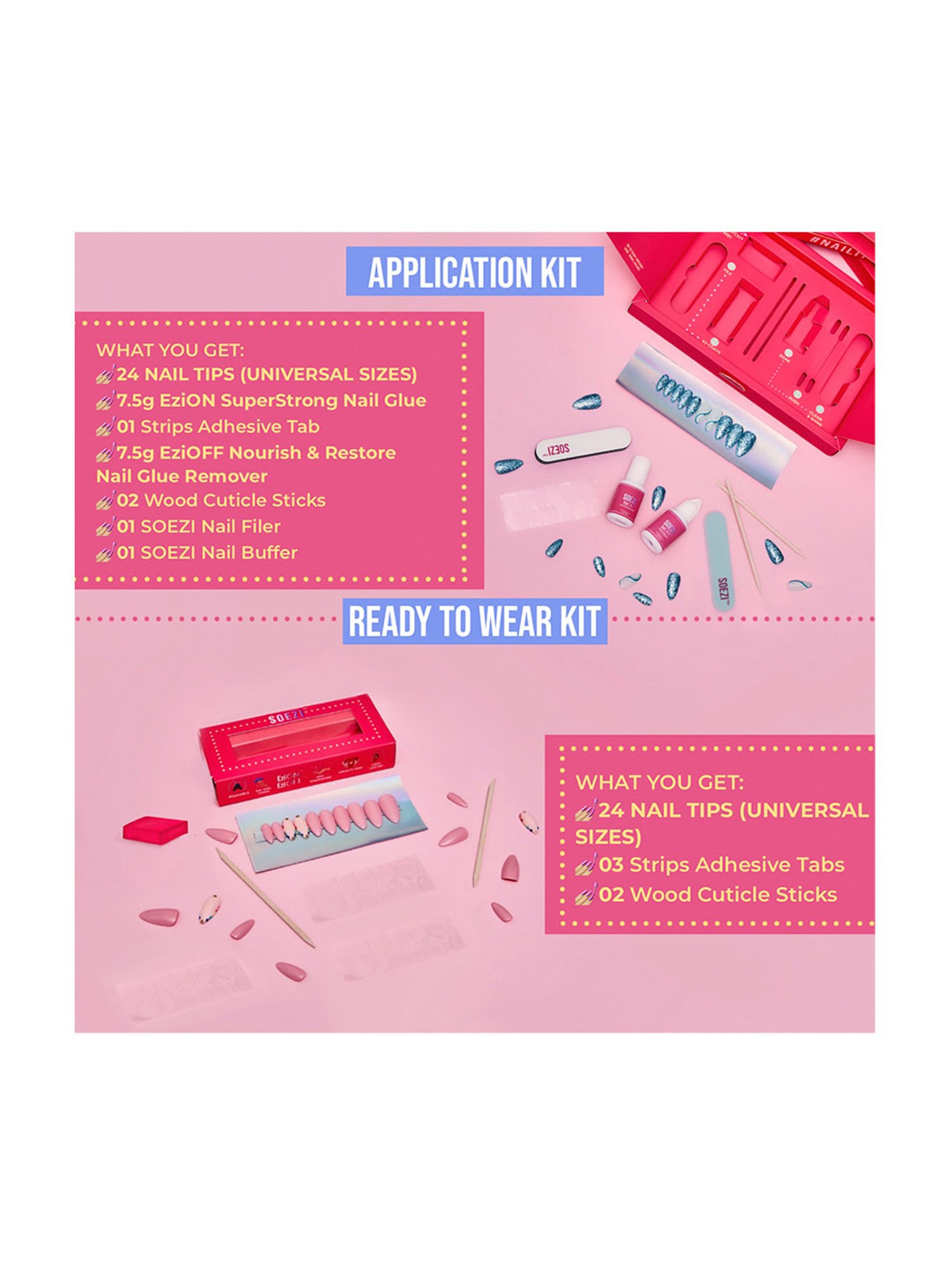 SOEZI Black Beauty Reusable Press On Nails - Ready To Wear Kit