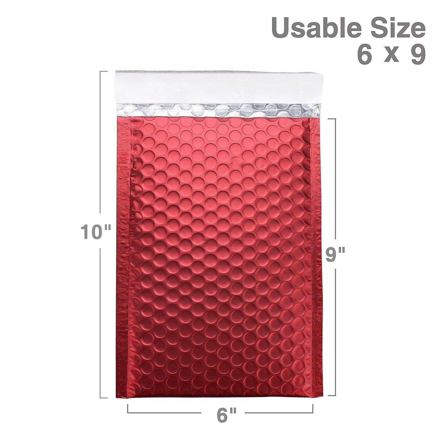 Fu Global Metallic Bubble Mailers 6x10 Inch Red Self Seal Padded Envelopes Pack of 25