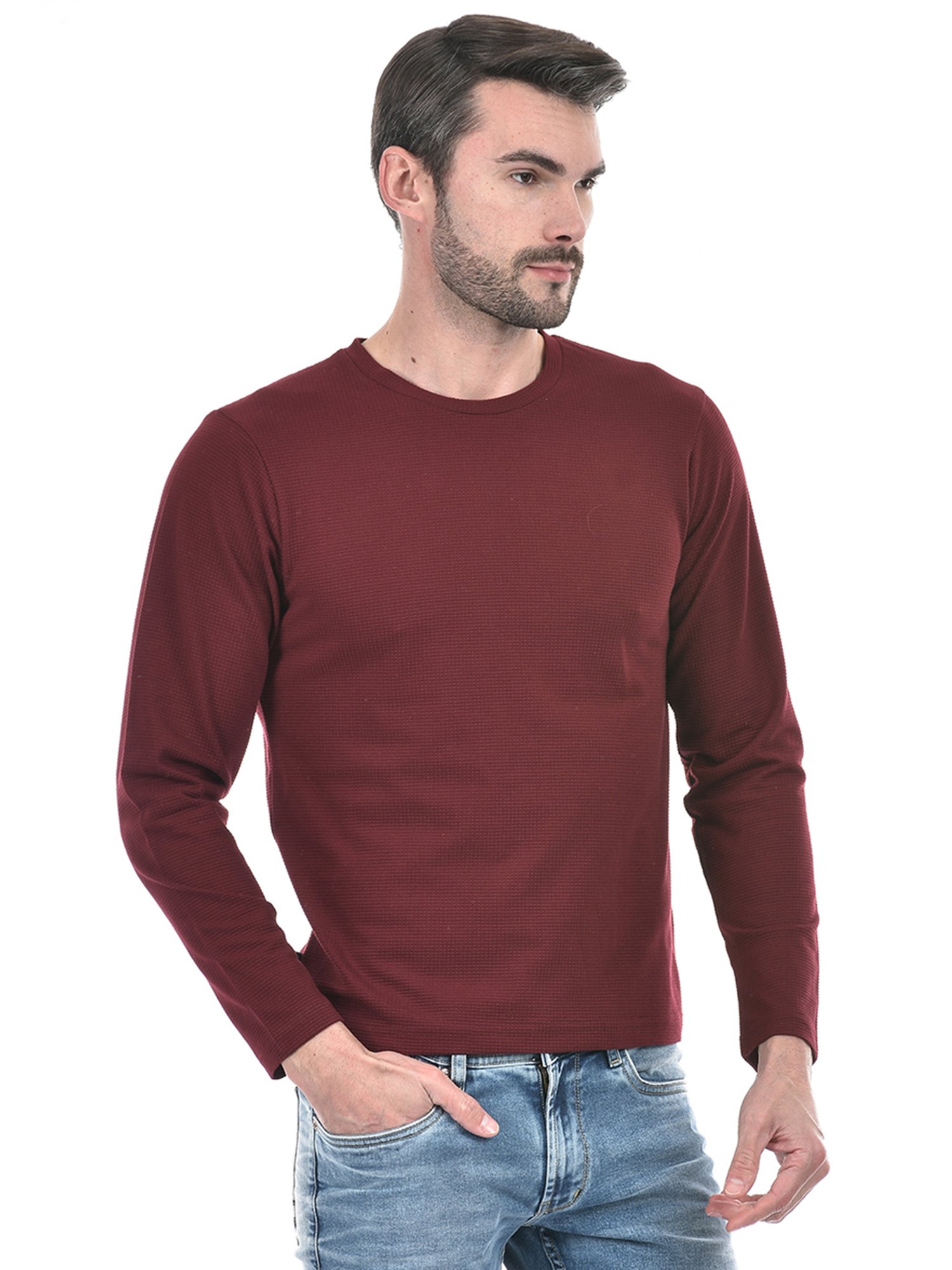 Integriti Wine Regular Fit Textured T-Shirt