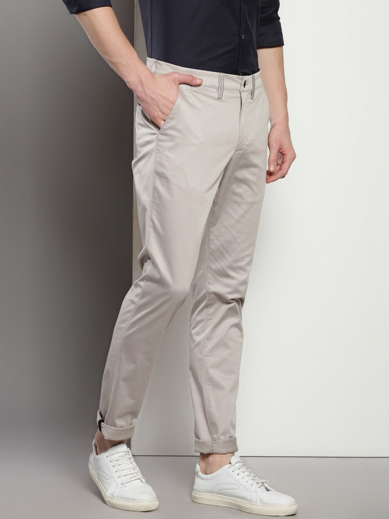 Calvin Klein Grey Cotton Slim Fit Chinos