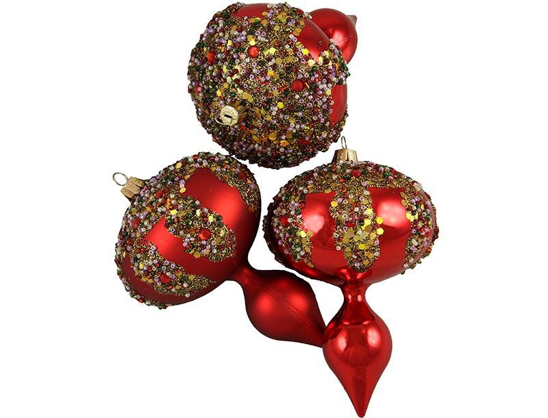 Barcana 3ct Red Shatterproof Glitter Sequin Beaded Christmas Finial Ornaments 5"