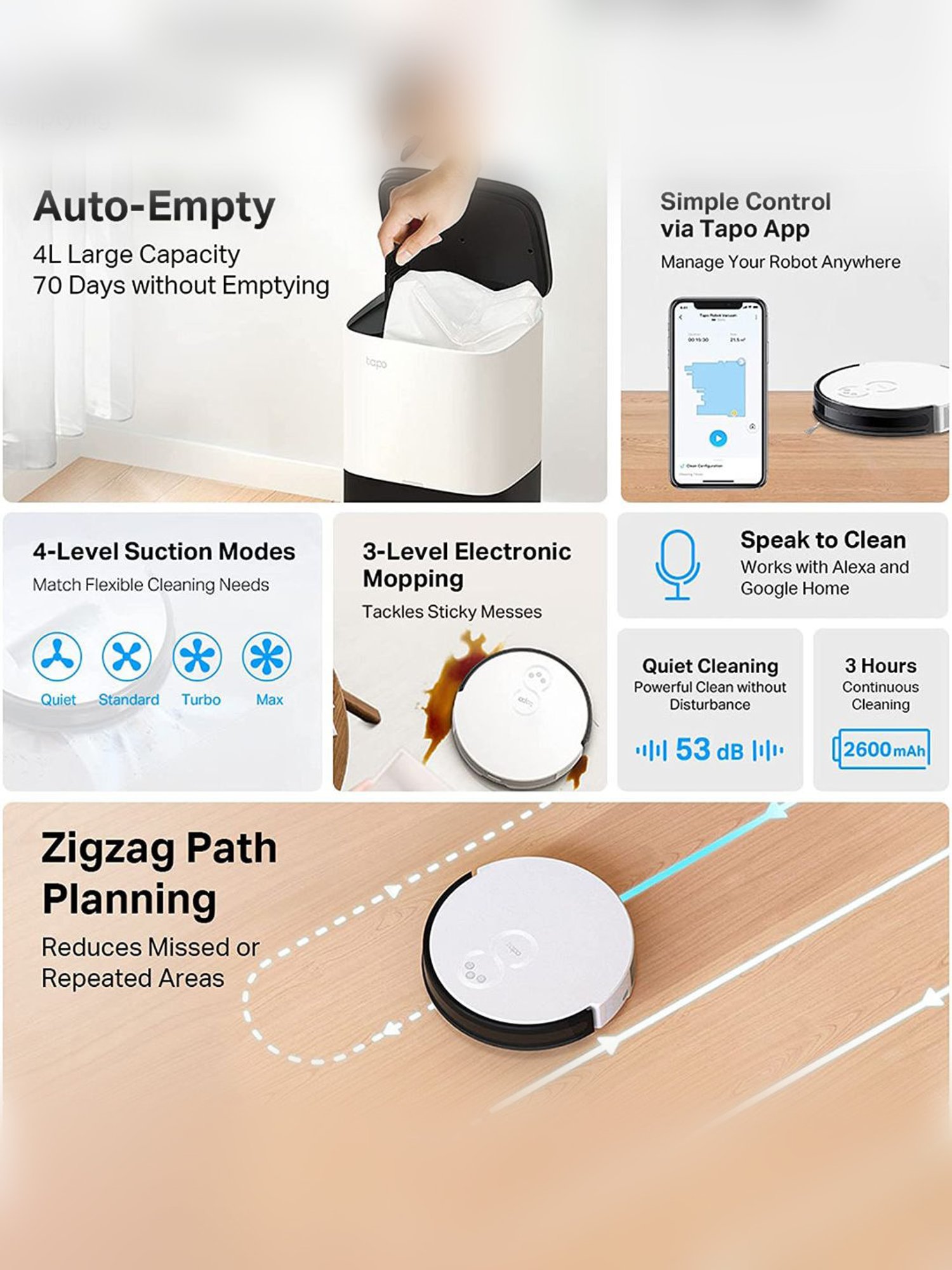 TP-Link Tapo RV10 Plus Robotic Vacuum Cleaner & Mop + Smart Auto-Empty Dock (White)