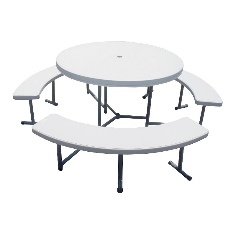Plastic Development Group PIC248 Outdoor/Indoor Heavy Duty Dining Group 48-Inch Diameter Round Picnic Table with Umbrella Hole, White