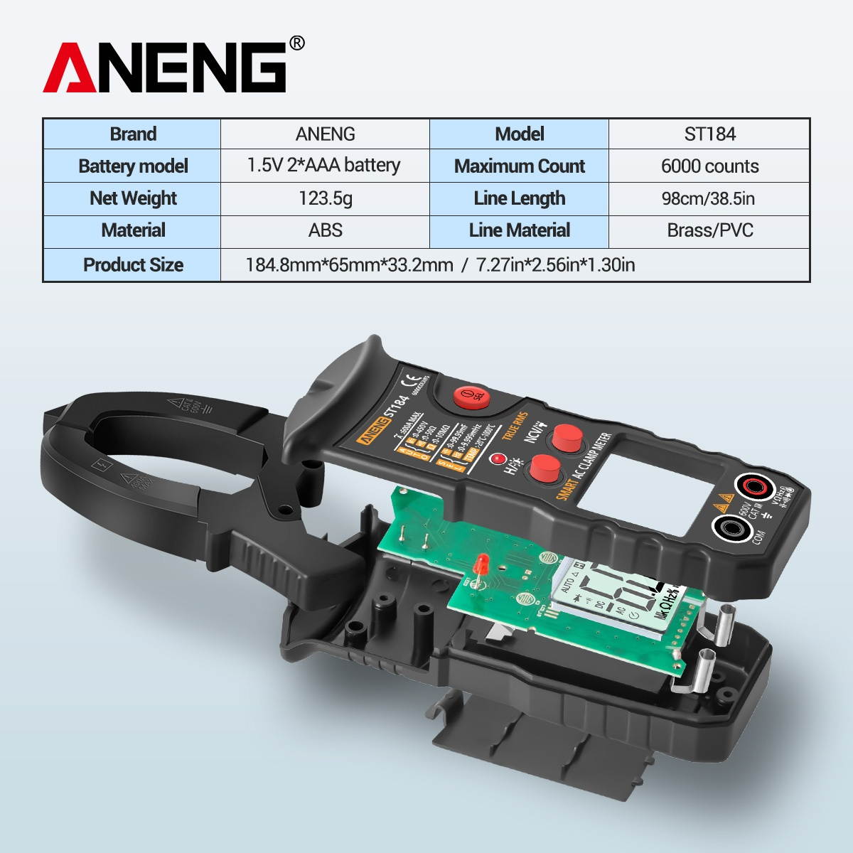 ANENG True RMS Digital Multimeter Clamp Meter DC/AC Voltage Detector AC Amp Meter with Ohm Capacitance NCV Continuity Diode Hertz Temperature Tester
