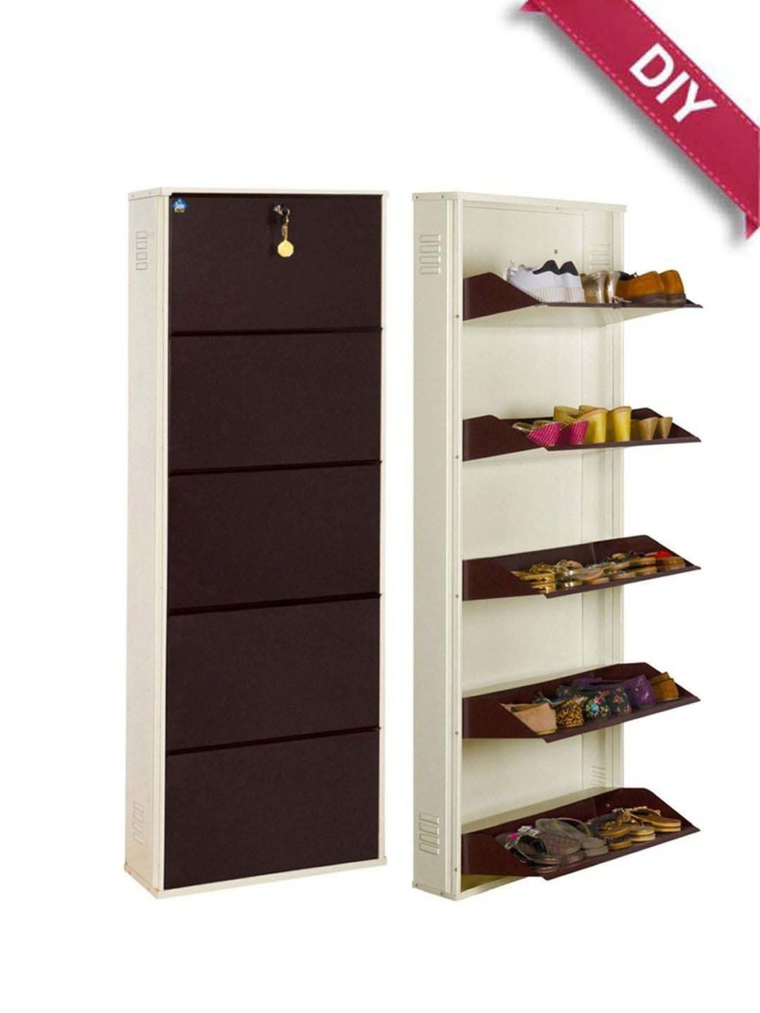 Delite Kom Metal Shoe Rack - 24" 5 Shelf, Ivory Coffee, PowderCoat, Wall Mount, DIY