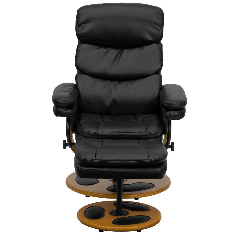 Flash Furniture Contemporary Multi-Position Recliner and Ottoman with Wood Base in Black LeatherSoft