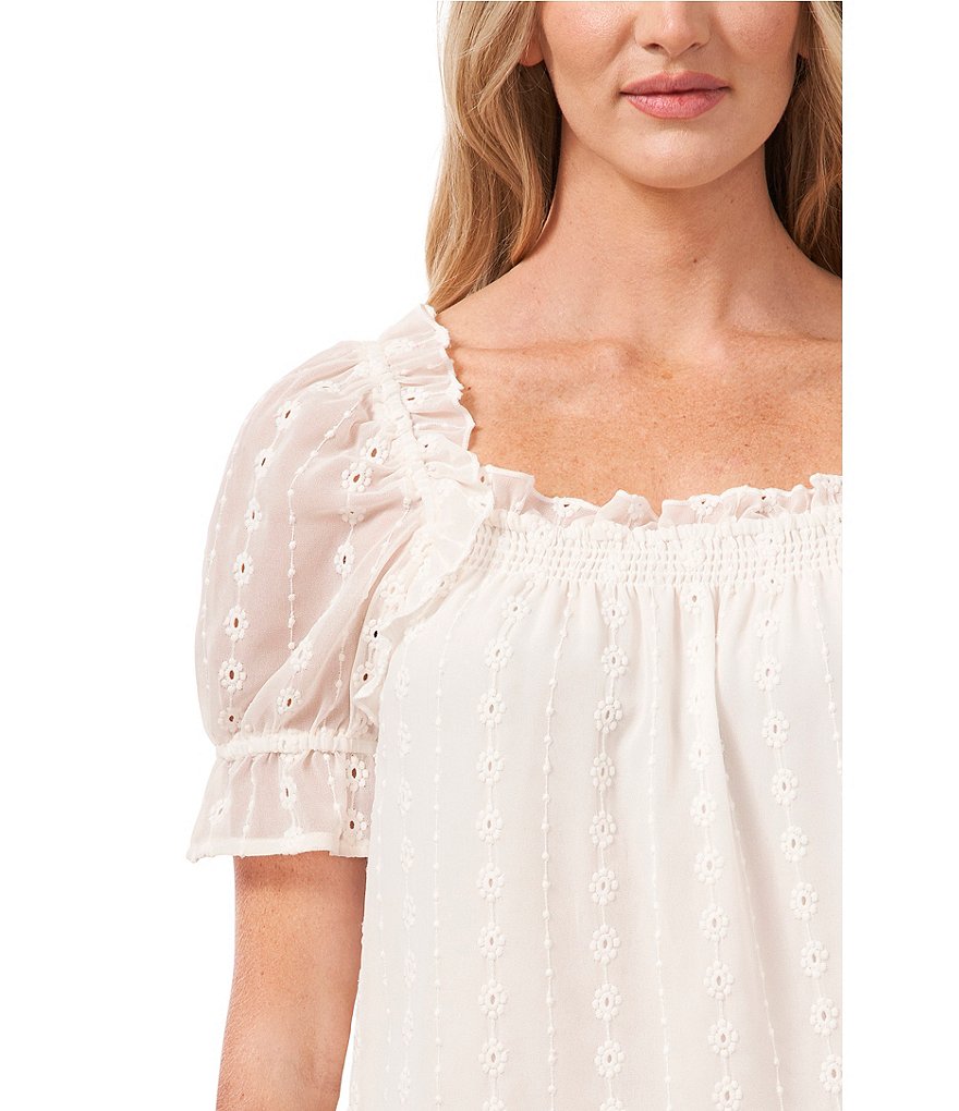 CeCe Square Neck Embroidered Stripe Blouse