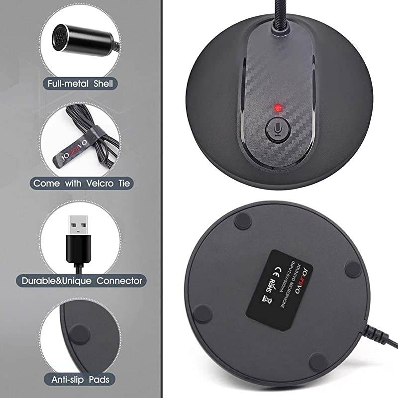 Desktop Microphone with Mute ButtonPlugPlay CondenserComputer PC Laptop Mac PS4 Mic LED Indicator 360 Gooseneck Design Recording Dictation YouTube Gaming Streaming Omnidirectional