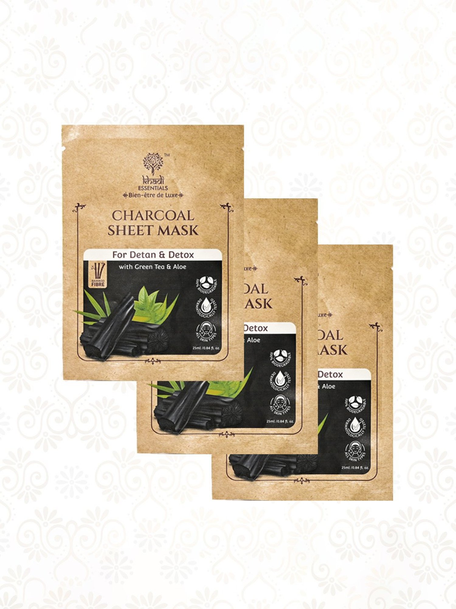 Khadi Essentials Charcoal Sheet Mask - Pack of 3
