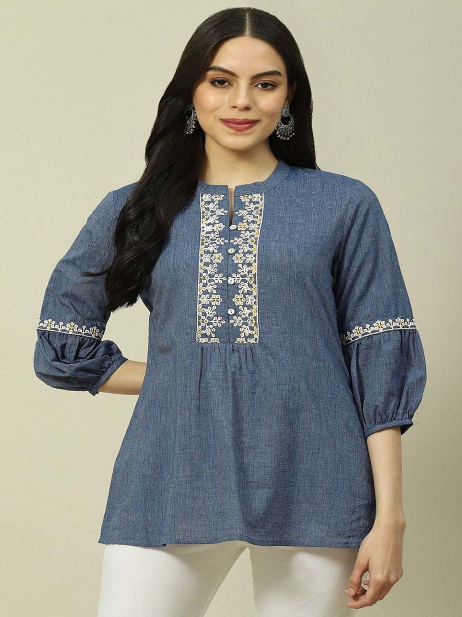 Rangriti Blue Embroidered Top