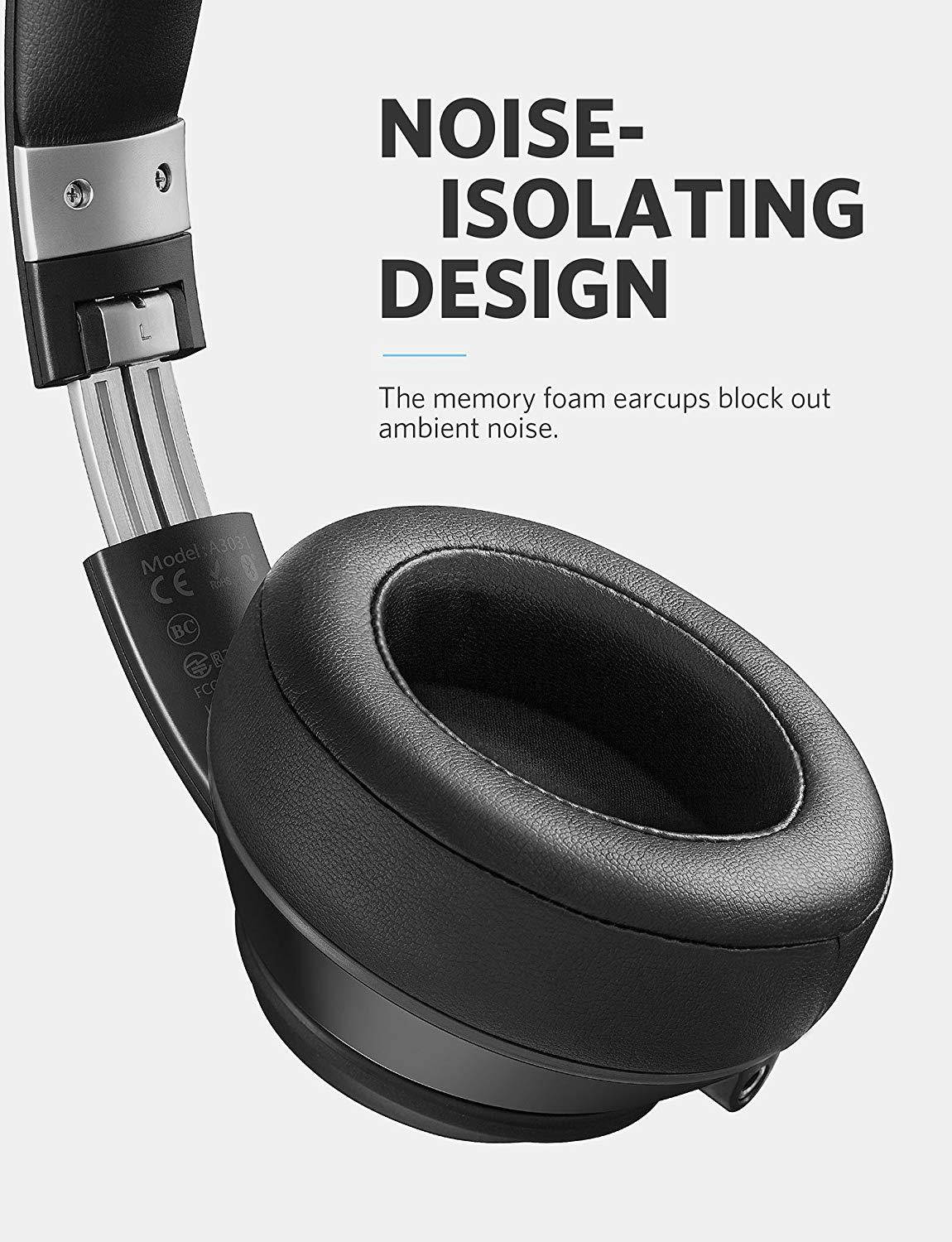 Over Ear Headphones, Soundcore Vortex Wireless Headset by Anker, 20H Playtime, Deep Bass, Hi-Fi Stereo Earphones for PC/Phones/TV, Soft Memory-Foam Ear Cups, w/Mic and Wired Mode