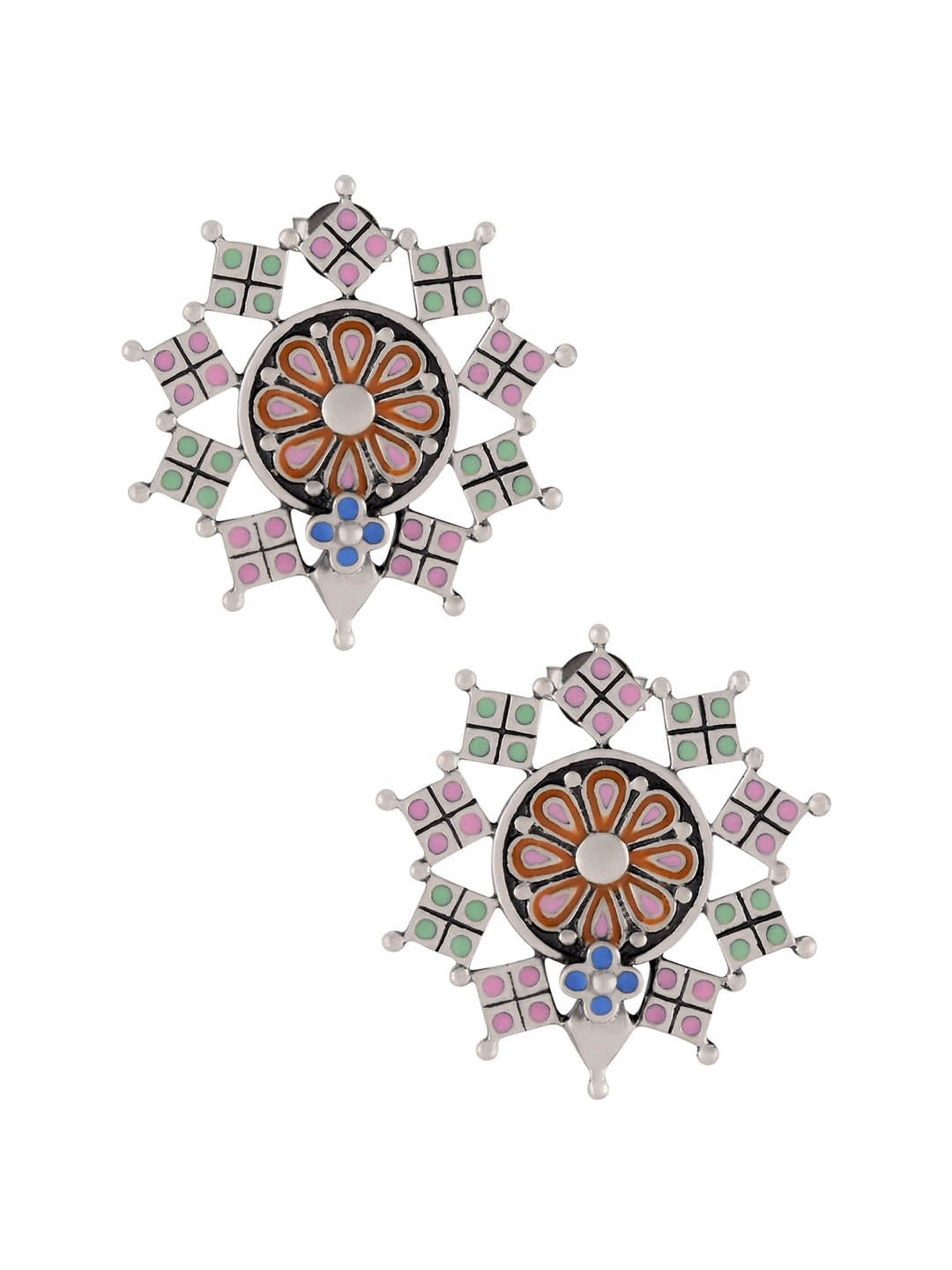 Tribe Amrapali Multi Flower Square Charm Chandrika Stud Earrings