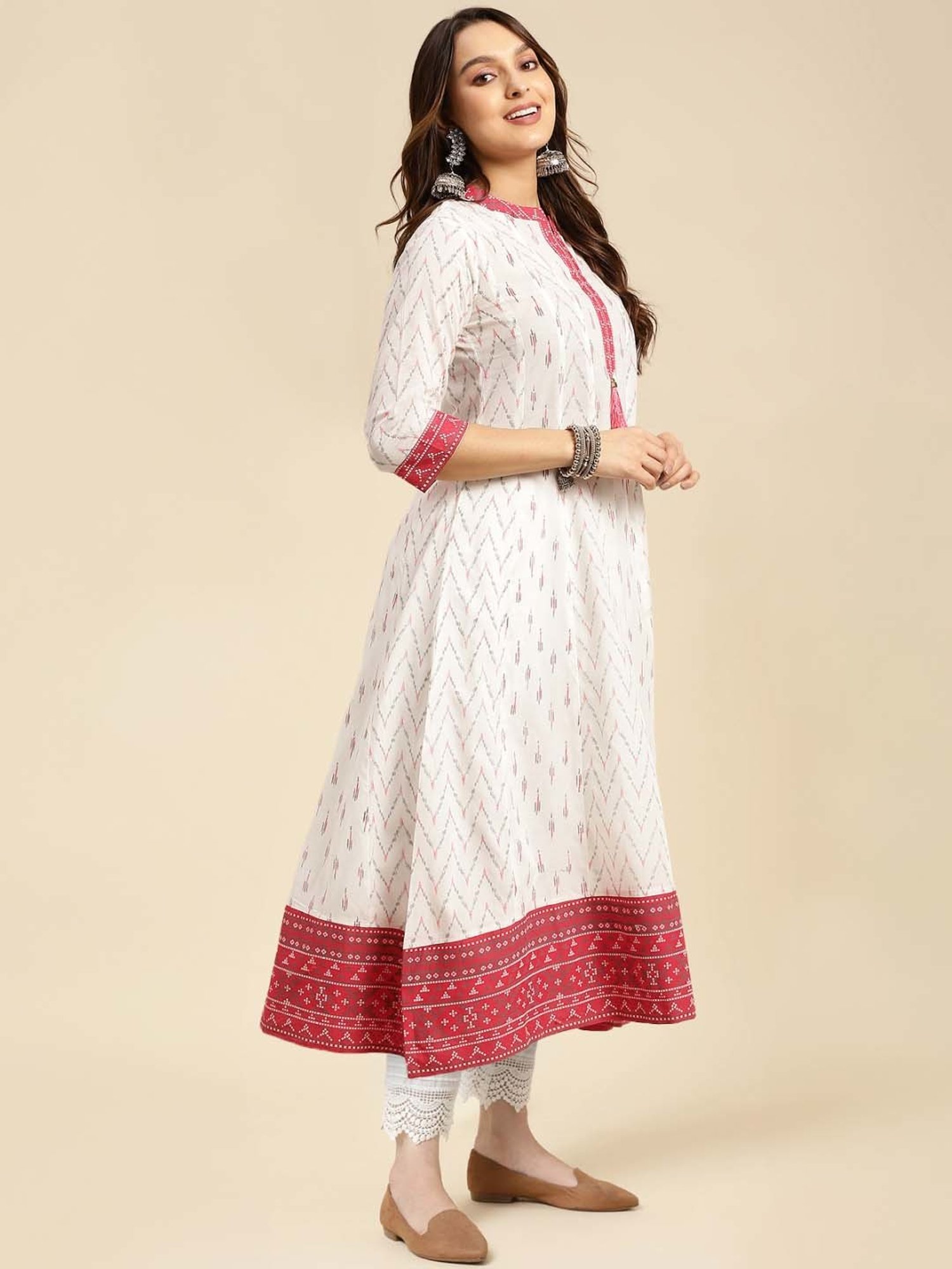 Rangita Off-White Cotton Printed Kurta Pant Set
