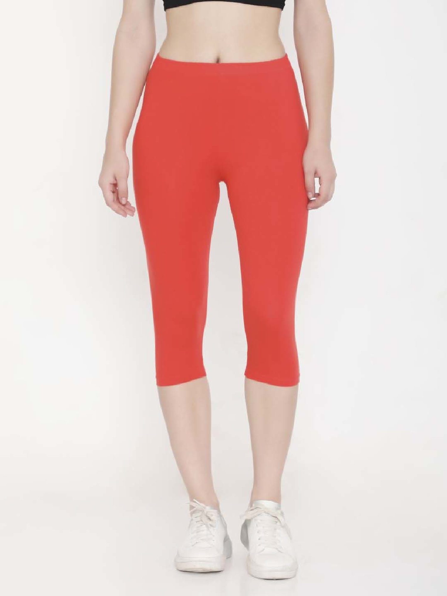 FEELINGS Orange Cotton Plain Capris