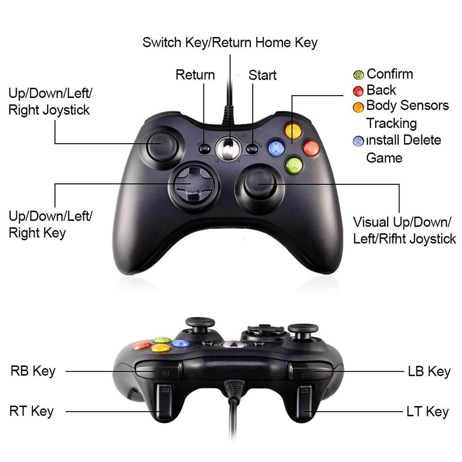 Wired USB Game Controller Joystick for Microsoft Xbox 360 / PC Windows XP 7 8 10