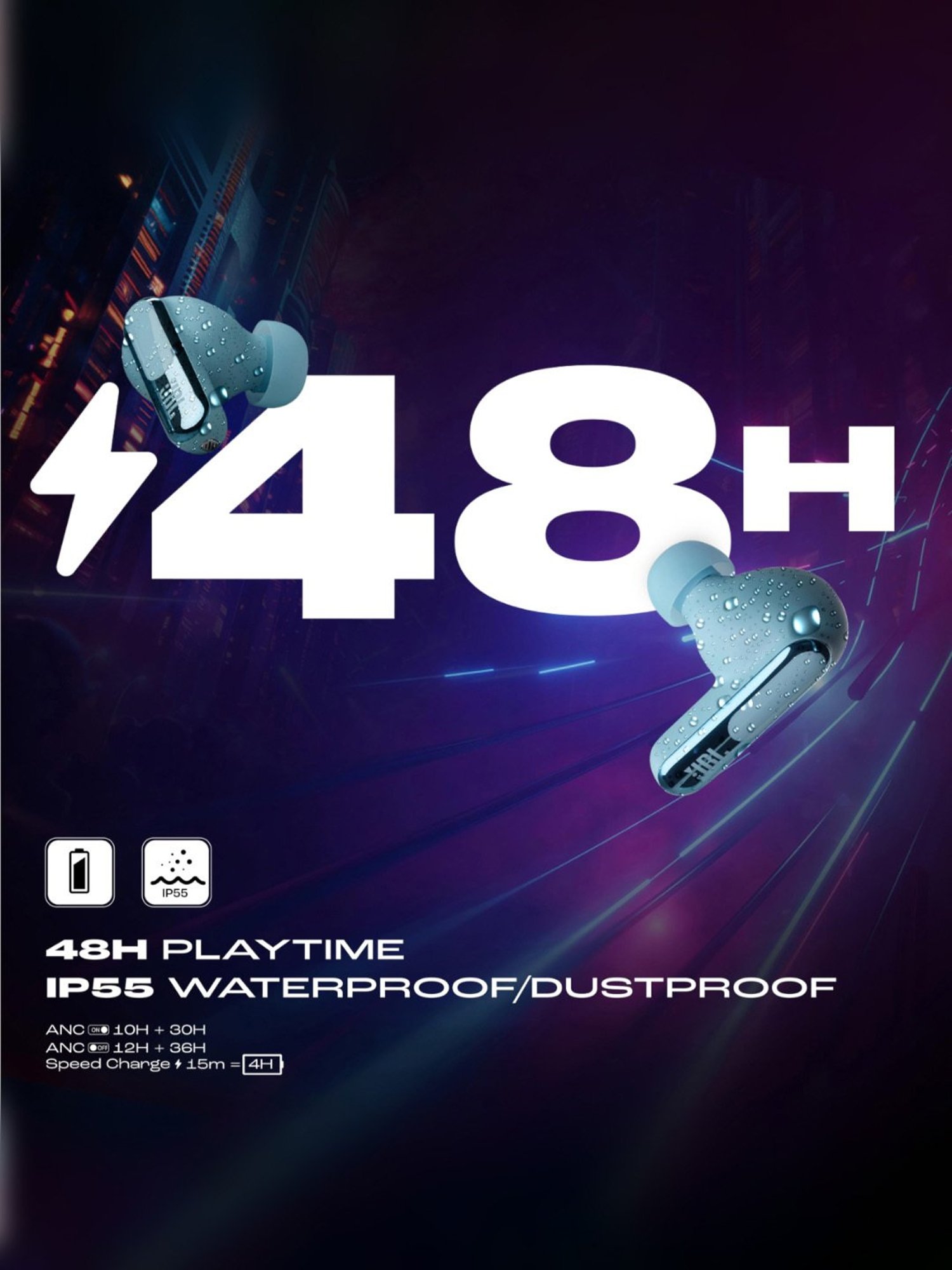 JBL Live Beam 3 In Ear Bluetooth Earbuds with Noise Cancelling & 48H Playtime (Blue, True Wireless)