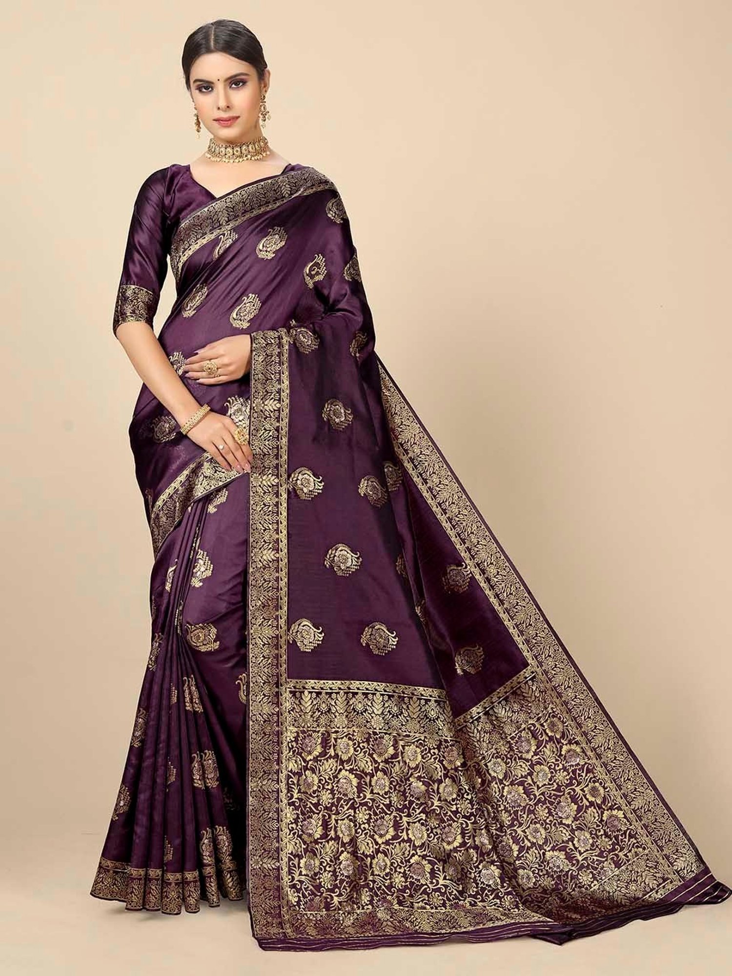Rangita Mauve Banarasi Woven Saree With Blouse