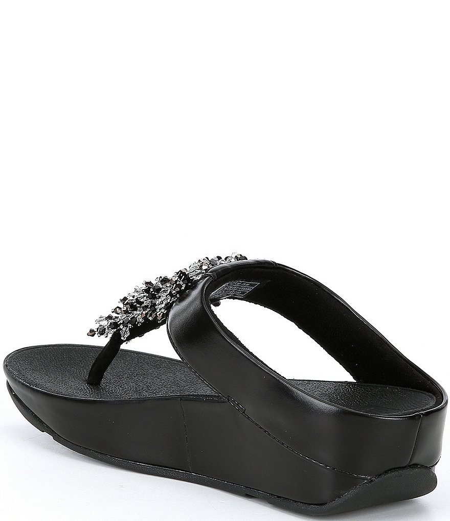 FitFlop Rumba Beaded Fringe Detail Toe-Post Wedge Sandals