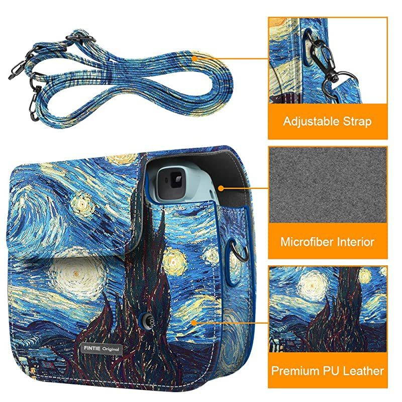 Protective Case Compatible with Fujifilm Instax Mini 8 Mini 8+ Mini 9 Instant Camera Premium Vegan Leather Bag Cover with Removable Strap Starry Night