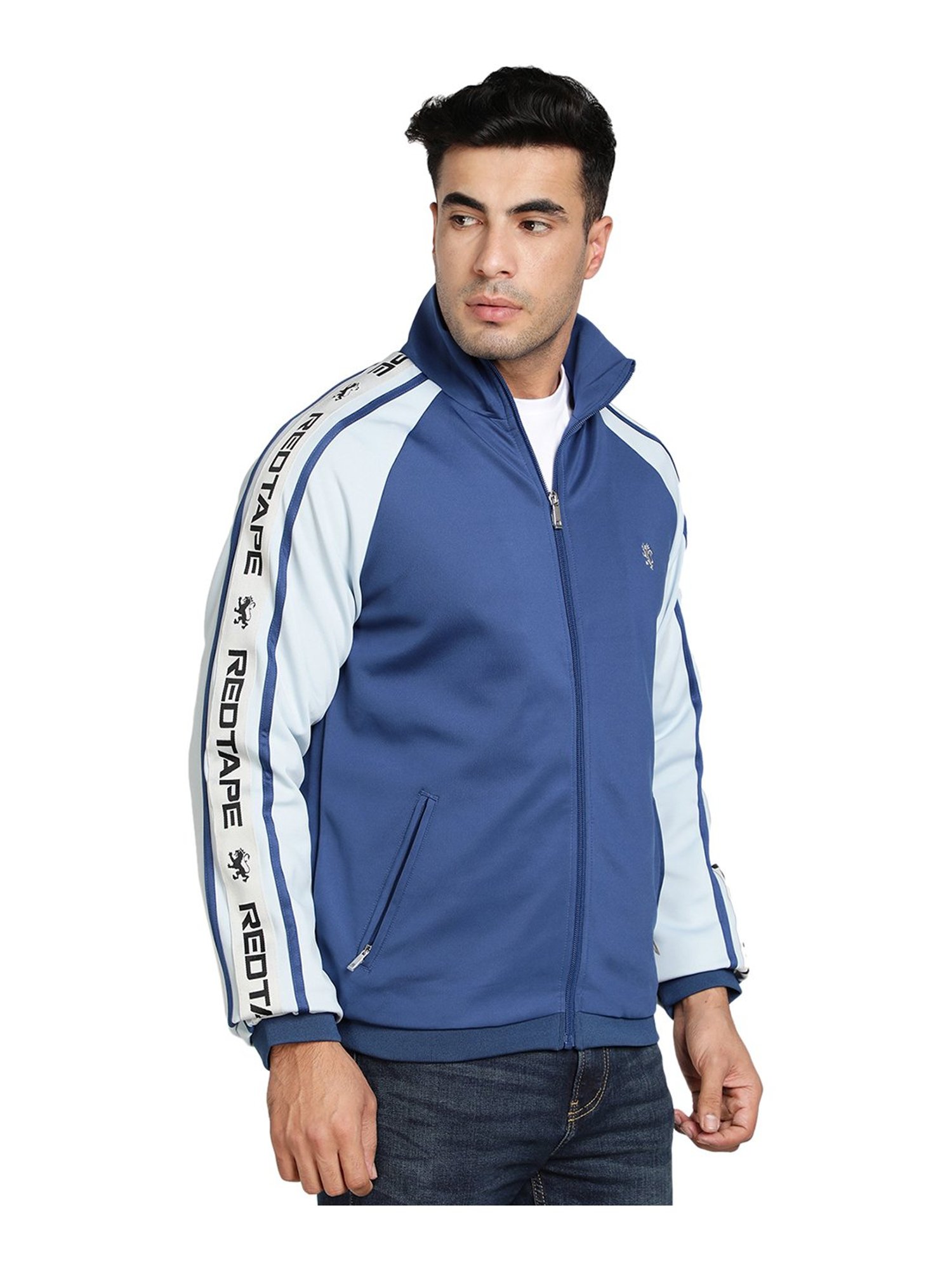 Red Tape Blue Polyester Mock Collar Jacket