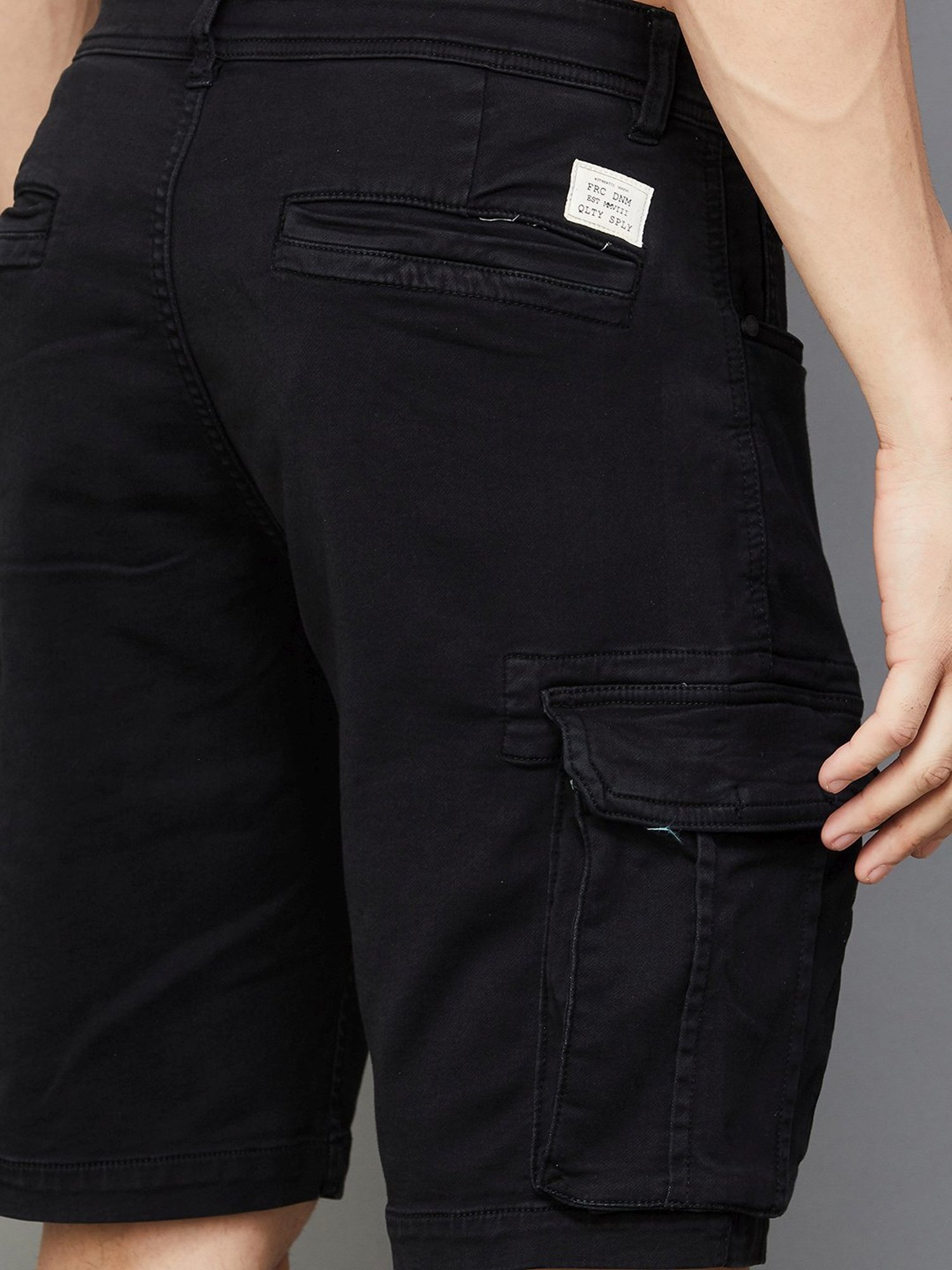 Forca By Lifestyle Black Cotton Regular Fit Cargo Shorts