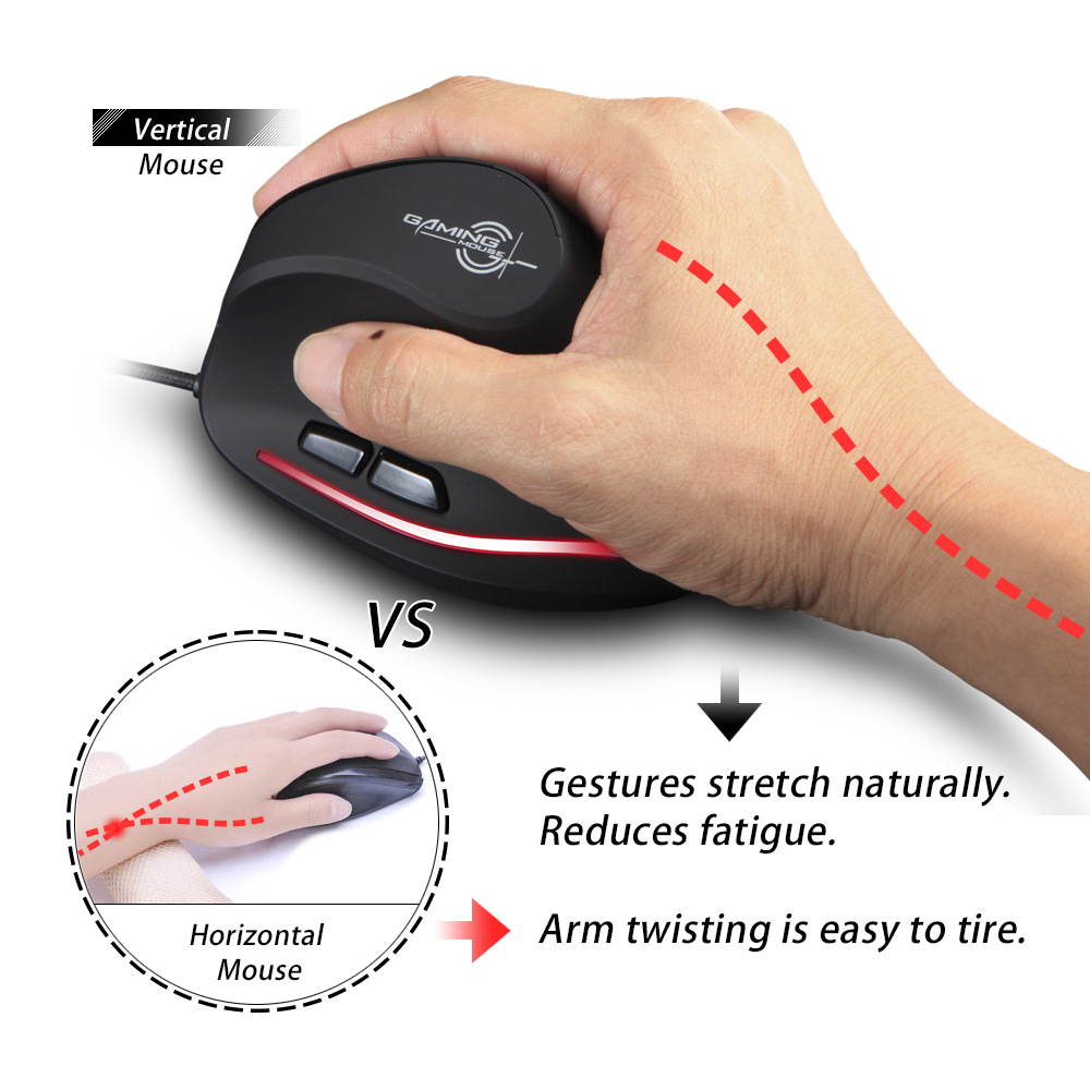 USB Wired Vertical Optical Gaming Mouse Ergonomic 4 Gears 3200 DPI 6 Buttons Gaming Mice for Laptop Desktop PC Computer