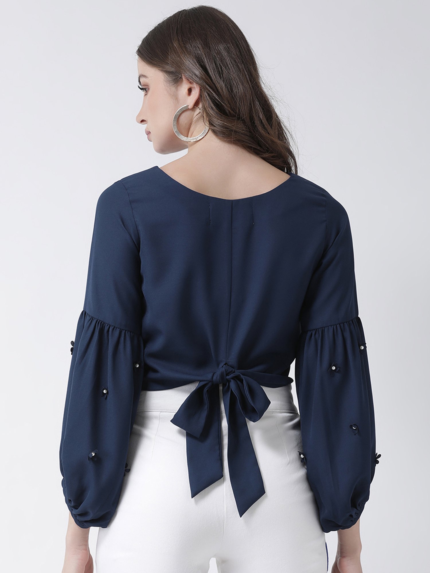 KASSUALLY Navy Embellished Crop Top