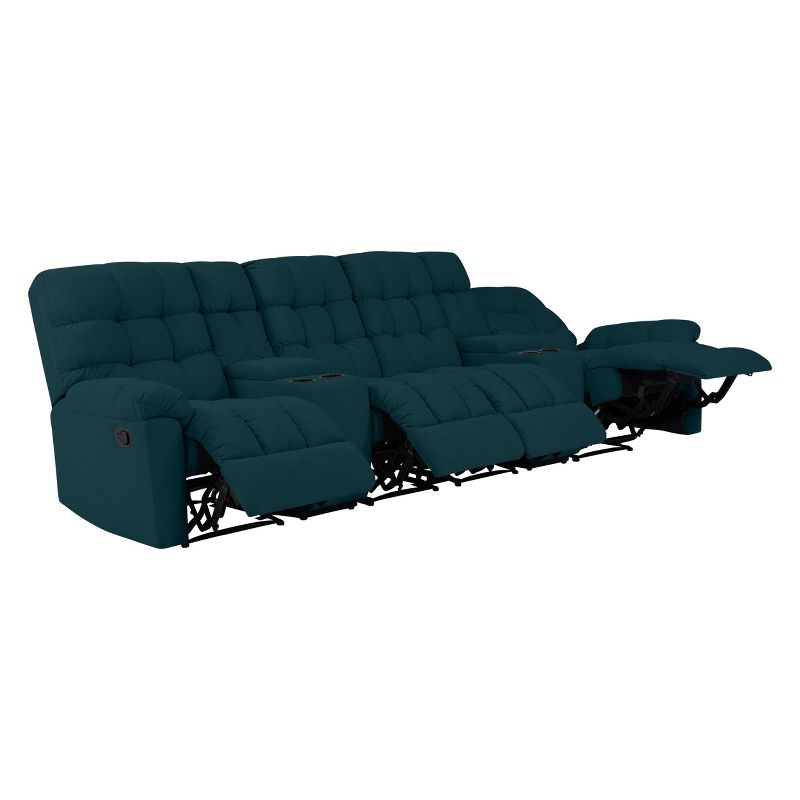 Alma 4 Seat Tufted Wall Hugger Recliner Sofa with Power Storage Console Plush Low Pile Velour Peacock Blue - ProLounger