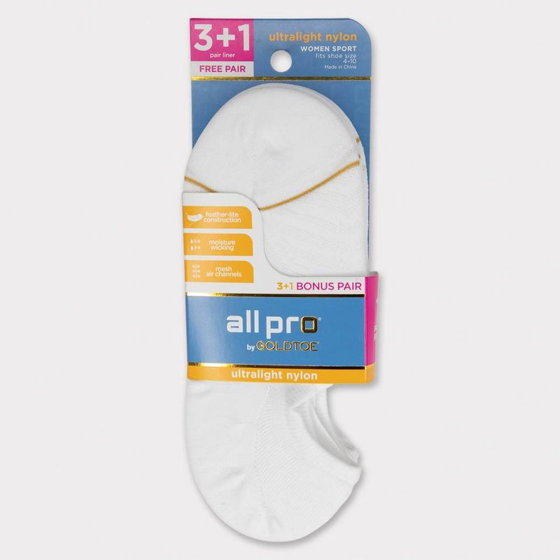 All Pro Women's 3+1 Bonus Pack Triple Y Liner Socks - White 4-10