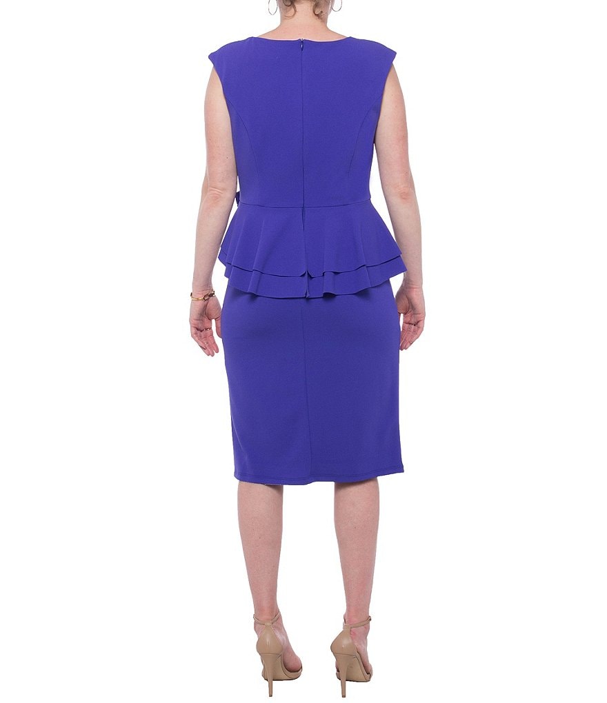 Marina Sleeveless Stretch Crepe Peplum Rose Sheath Dress