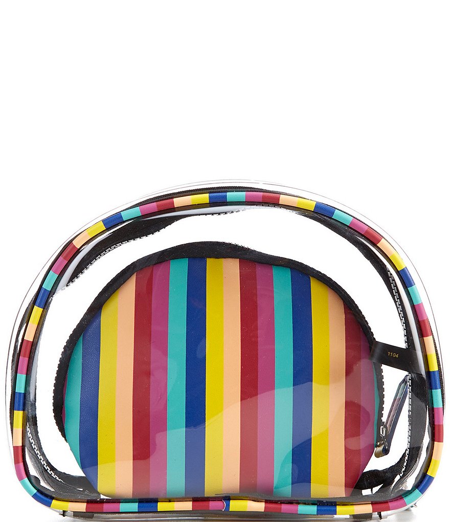 Kate Landry Clear Rainbow Stripe Double Cosmetic Pouch Set