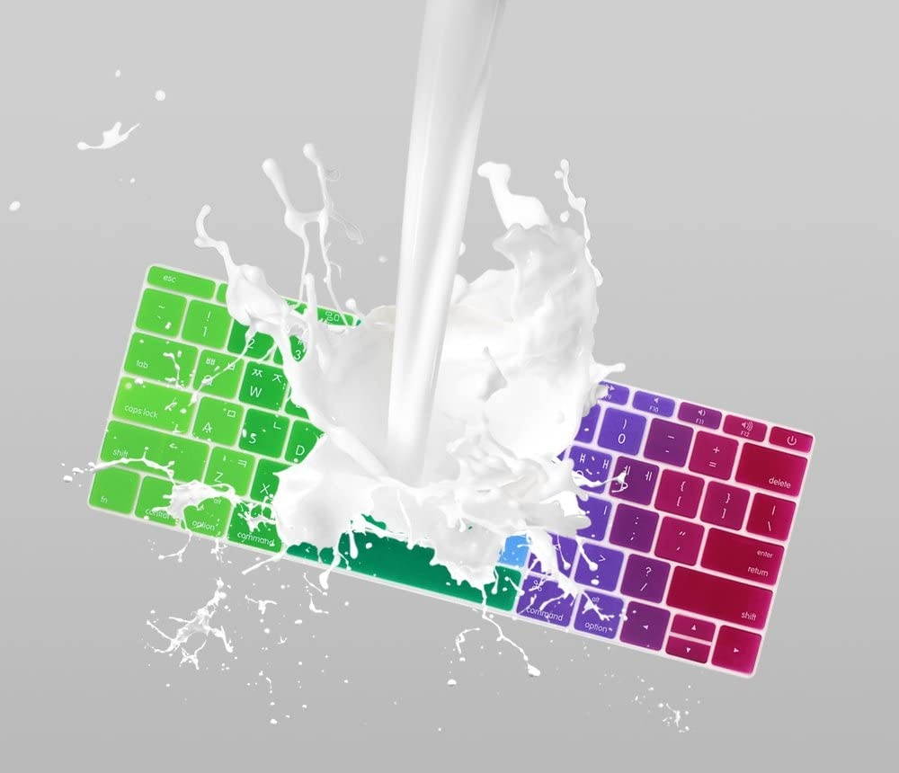 HRH Korean Language Silicone Keyboard Cover Skin for MacBook New Pro 13"A1708 A1988 No Touch Bar (2018 2017 2016)&MacBook 12"A1534 with Retina Display(2015)&A1931(2018)USA Keyboard Protector-Rainbow