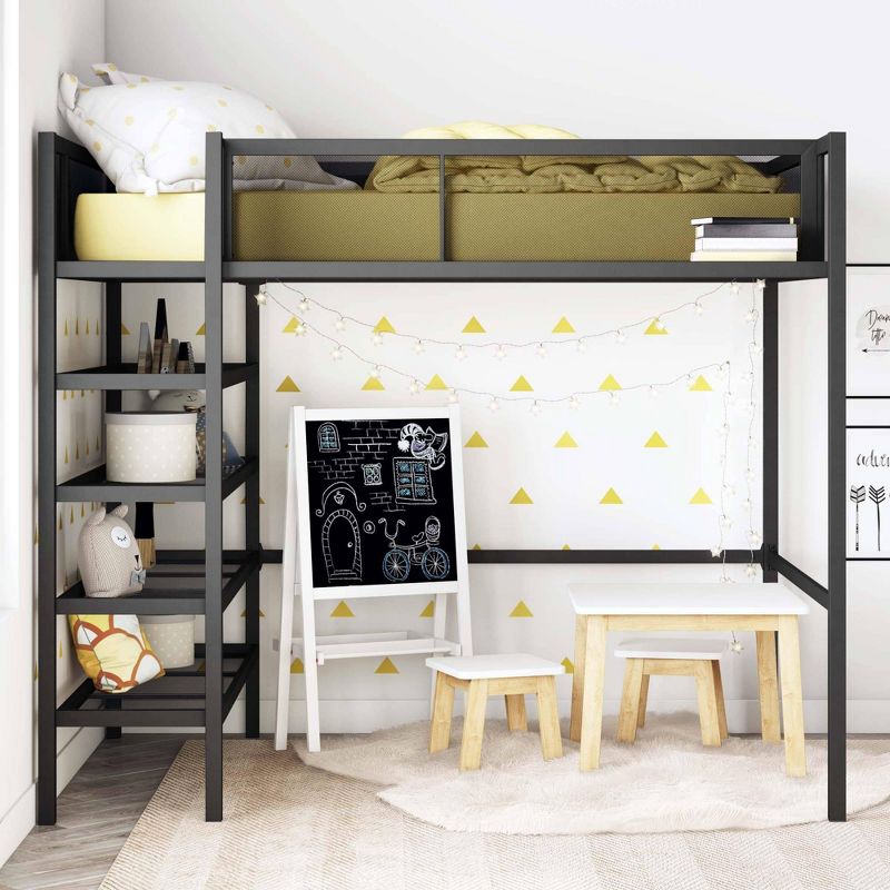 Tara Metal Storage Loft with Bookcase Black - Room & Joy