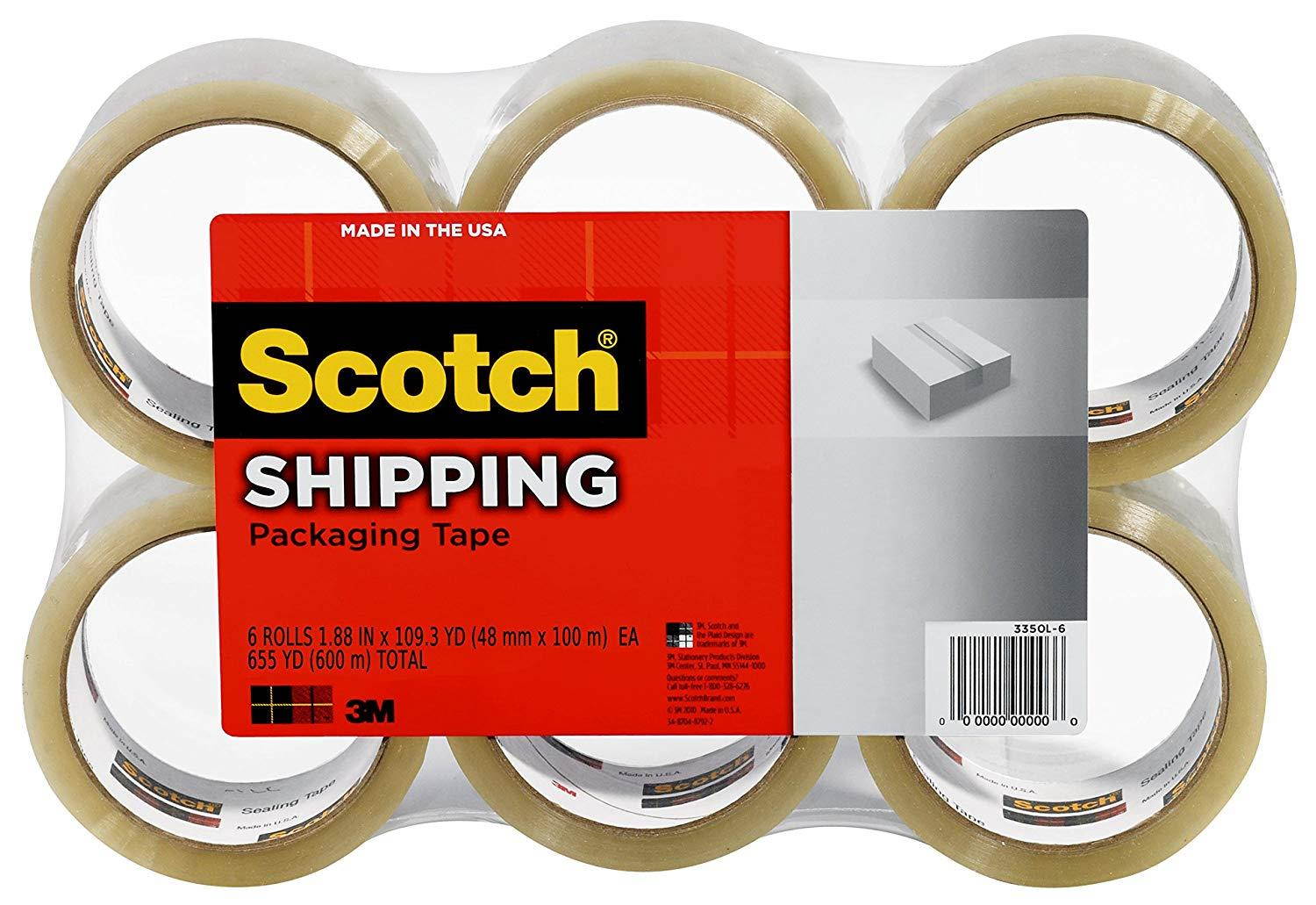 Scotch Shipping Packaging Tape, 1.88 in. x 109 yd., Clear, 6 Rolls/Pack