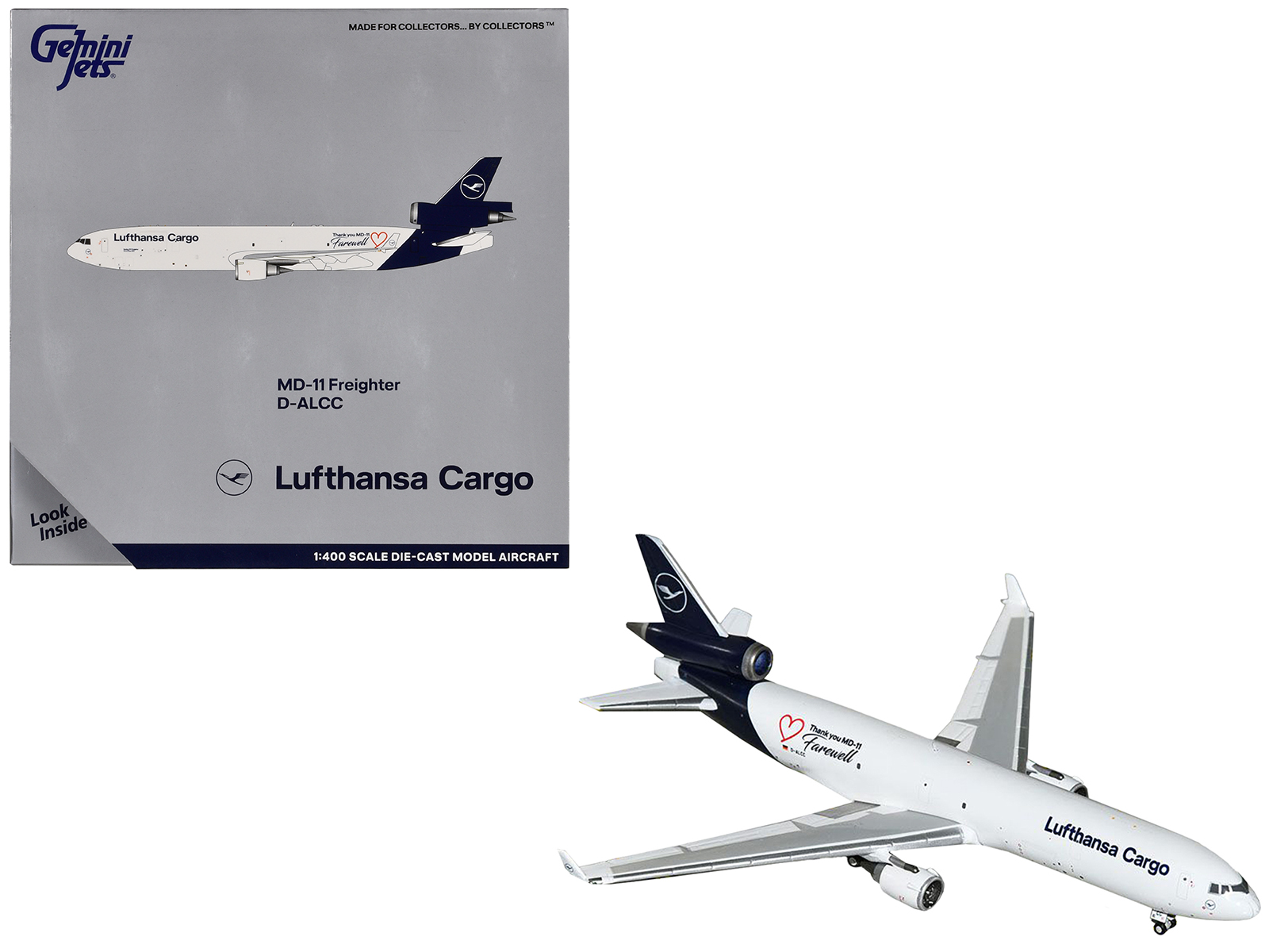 McDonnell Douglas MD-11F Commercial Aircraft "Lufthansa Cargo - Farewell to MD-11" (D-ALCC) White with Dark Blue 1/400 Diecast Model Airplane by GeminiJets