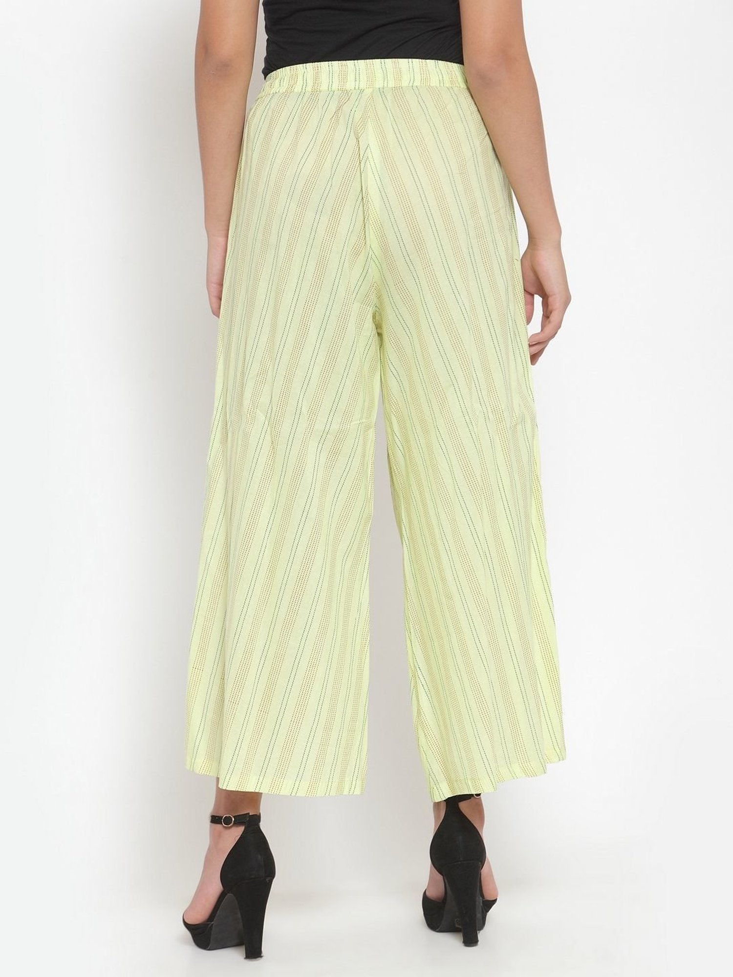 Indibelle Yellow Cotton Striped Palazzos